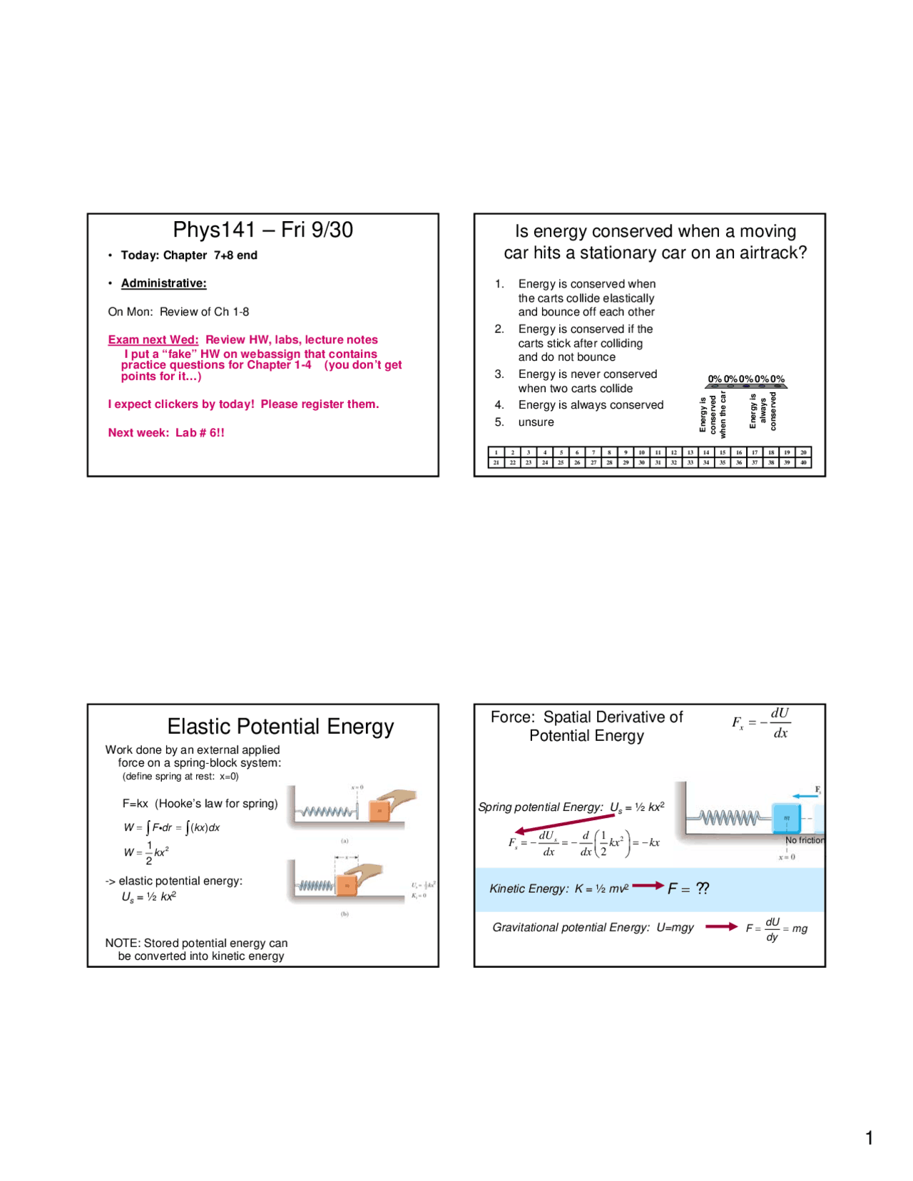 Elastic Potential Energy - Principles Physics | PHYS 141 - Docsity
