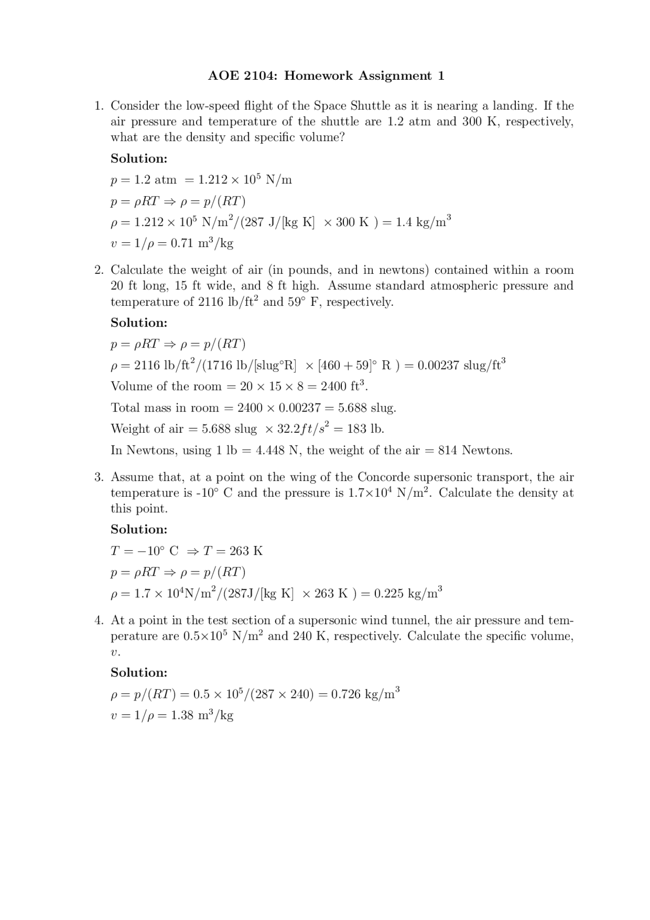 Homework 1 with Solution - Introduction to Aerospace Engineering | AOE ...