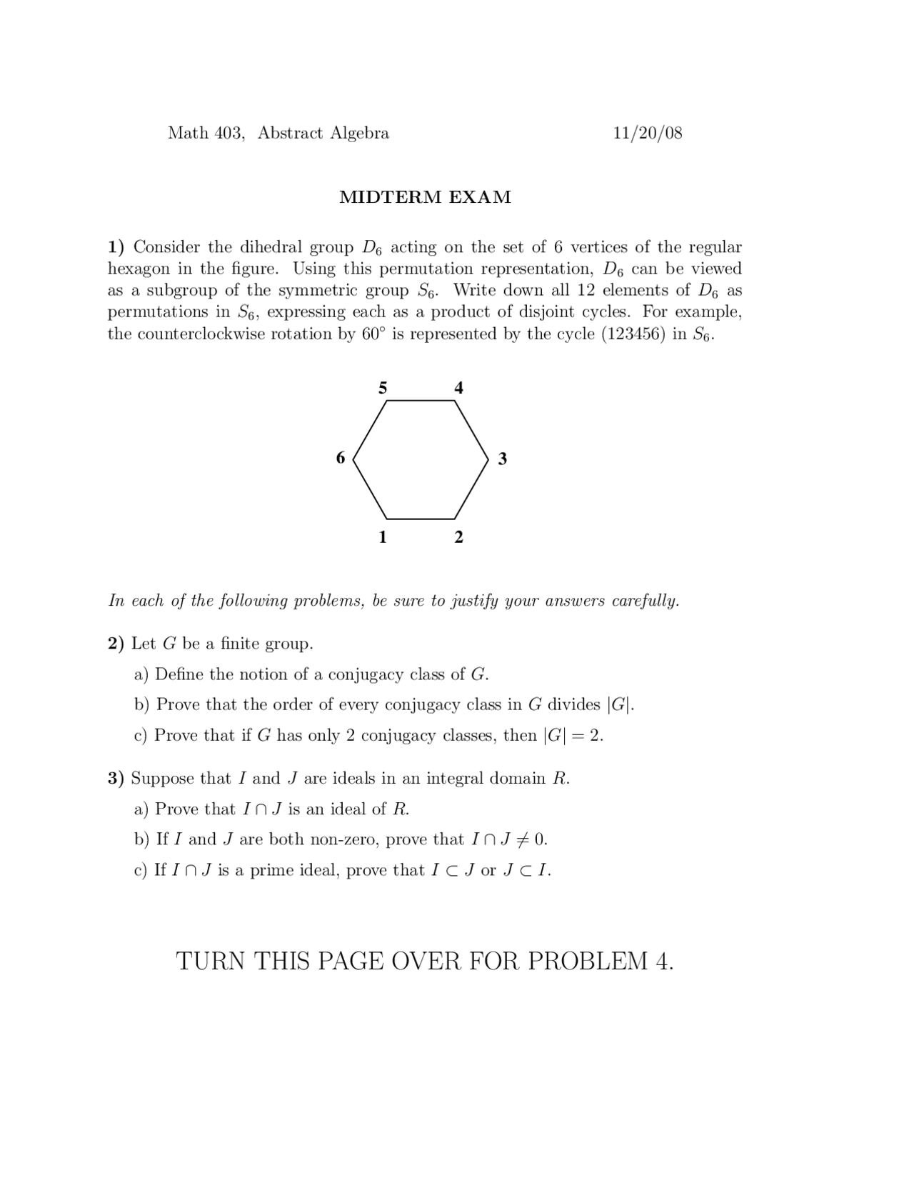 5 Problems on Introduction to Abstract Algebra - Midterm Exam | MATH ...