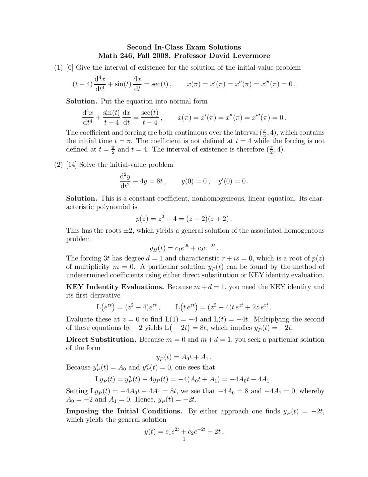 Differential Equations for Scientists and Engineers - Exam 2 Solutions ...