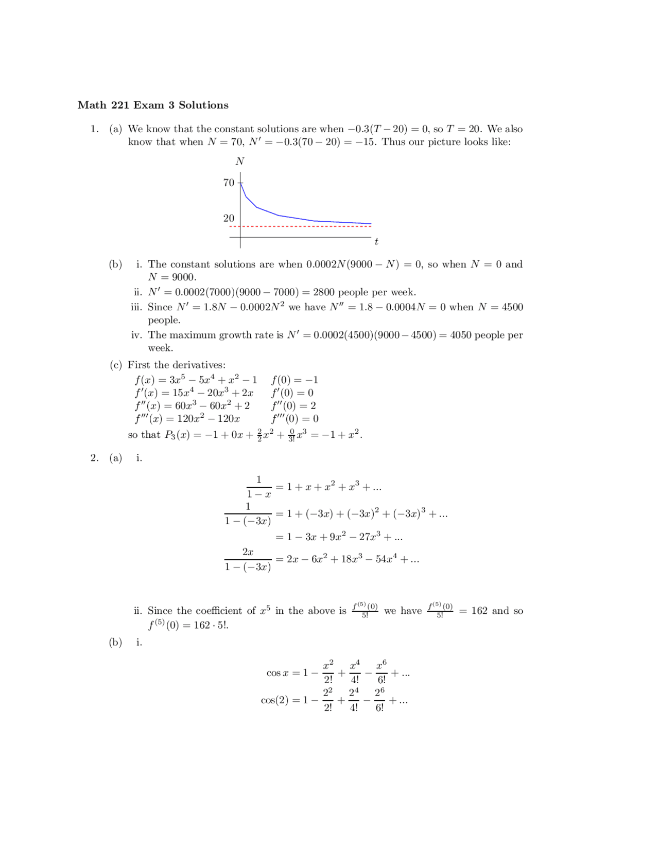 Elementary Calculus II - Exam 3 Solutions | MATH 221 - Docsity