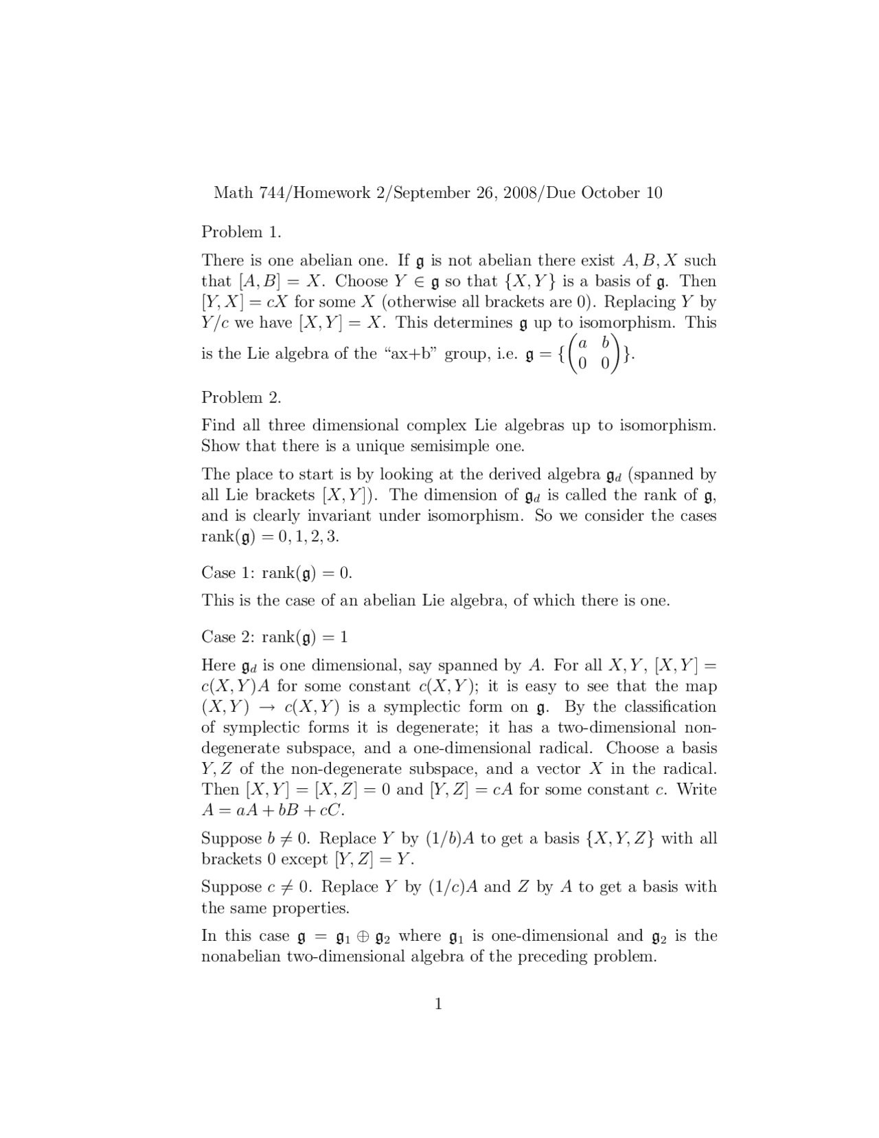 Homework 2 Solved Problems - Lie Groups I | MATH 744 - Docsity