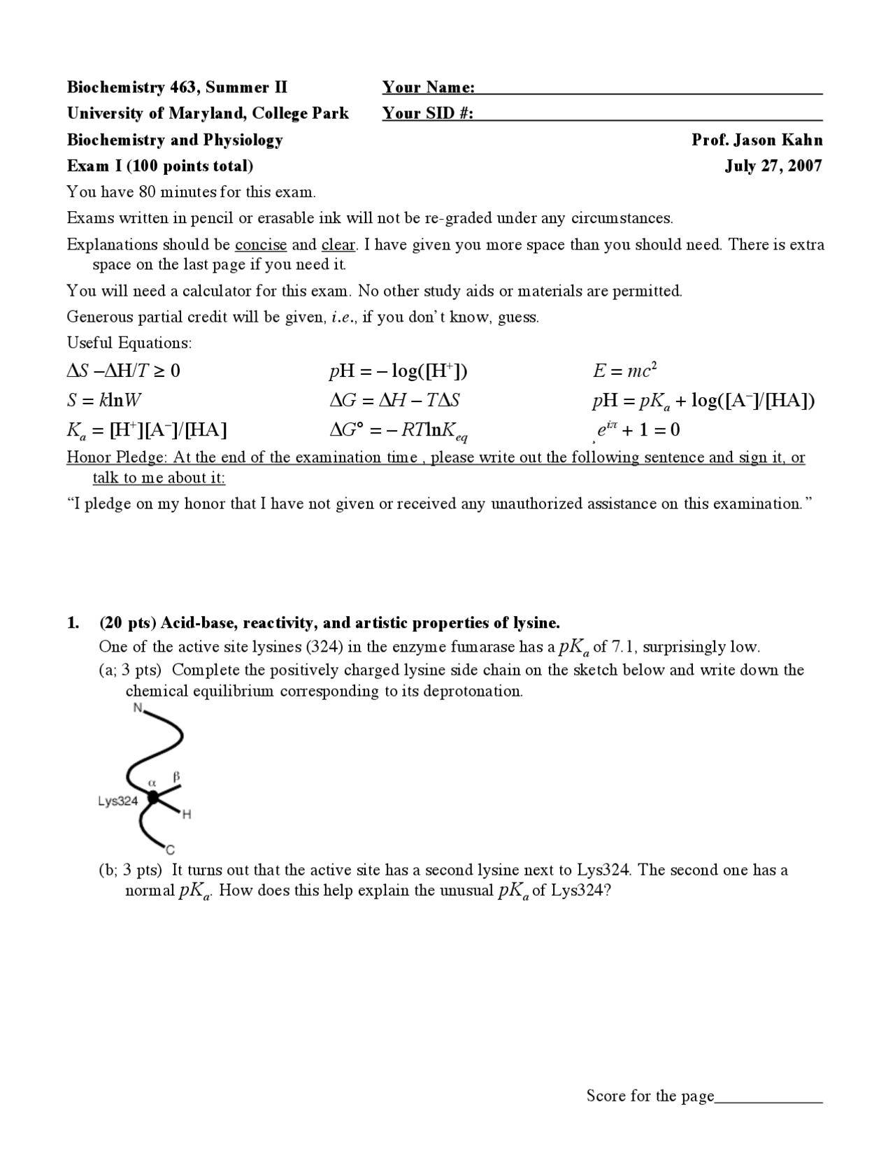 Summer Final Exam - Biochemistry and Physiology | BCHM 463 - Docsity