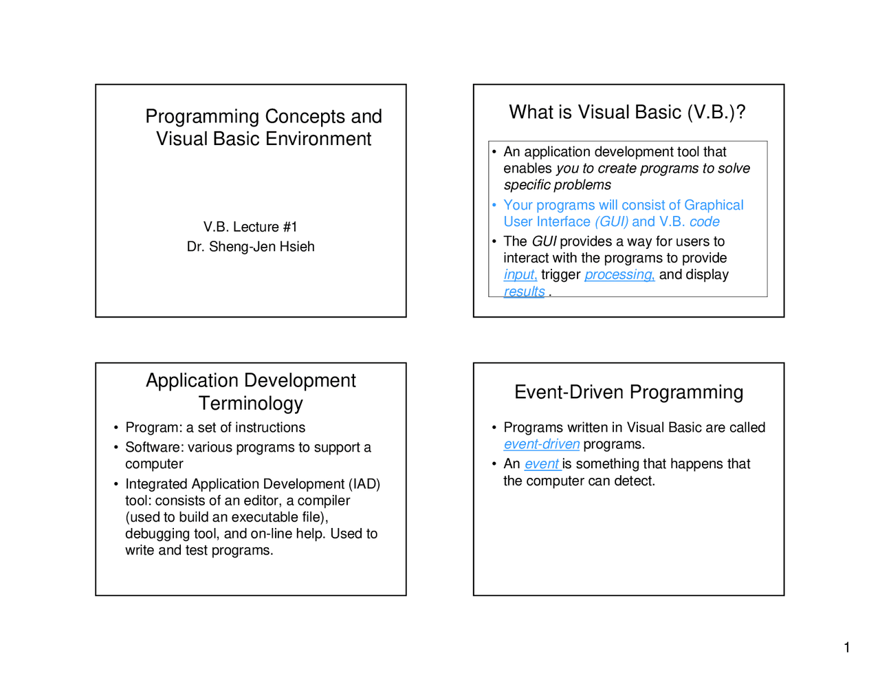 Programming Concepts and Visual Basic Environment | ENTC 383 - Docsity