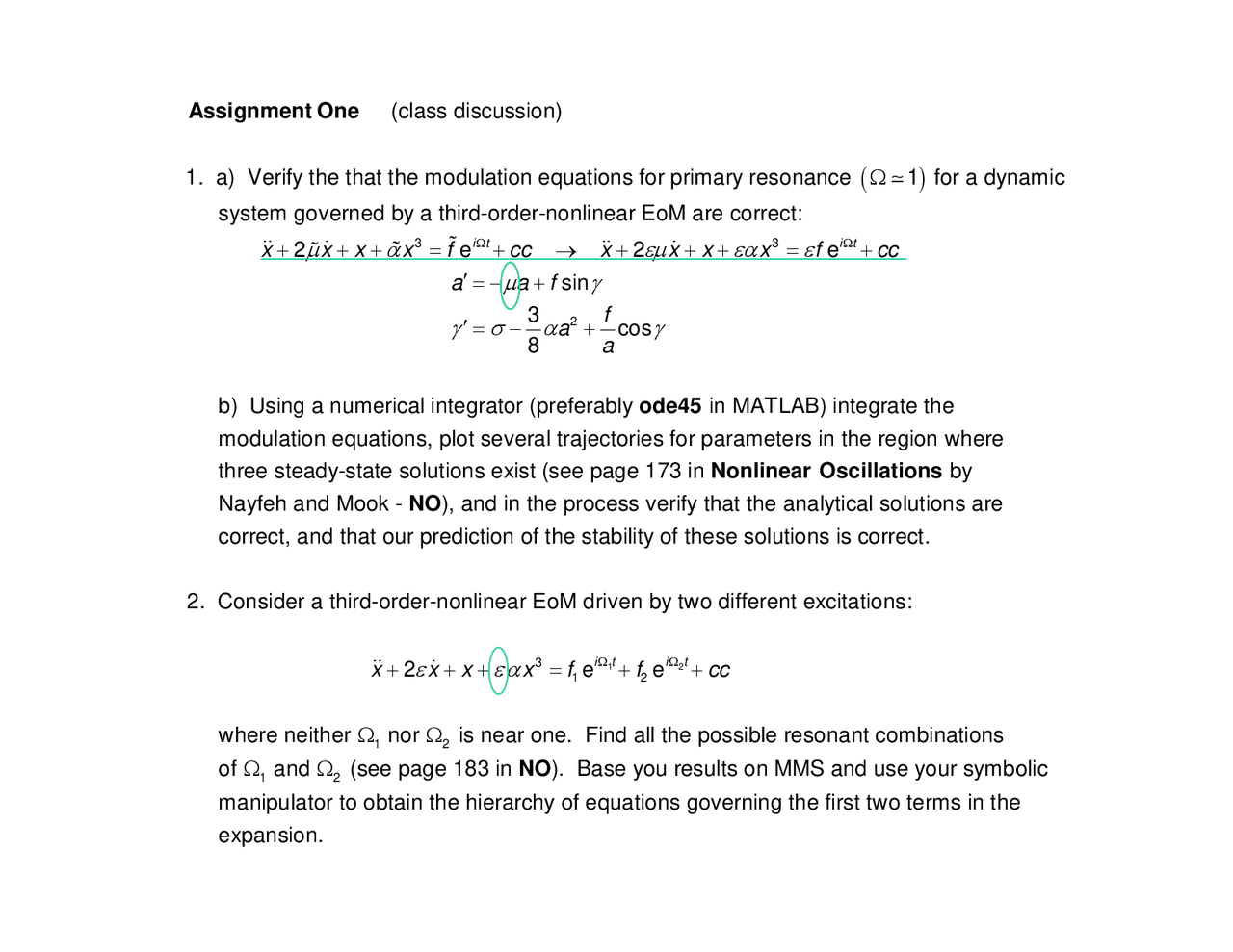 Assignment 1 with Solutions - Advanced Vibrations | ESM 6304 - Docsity