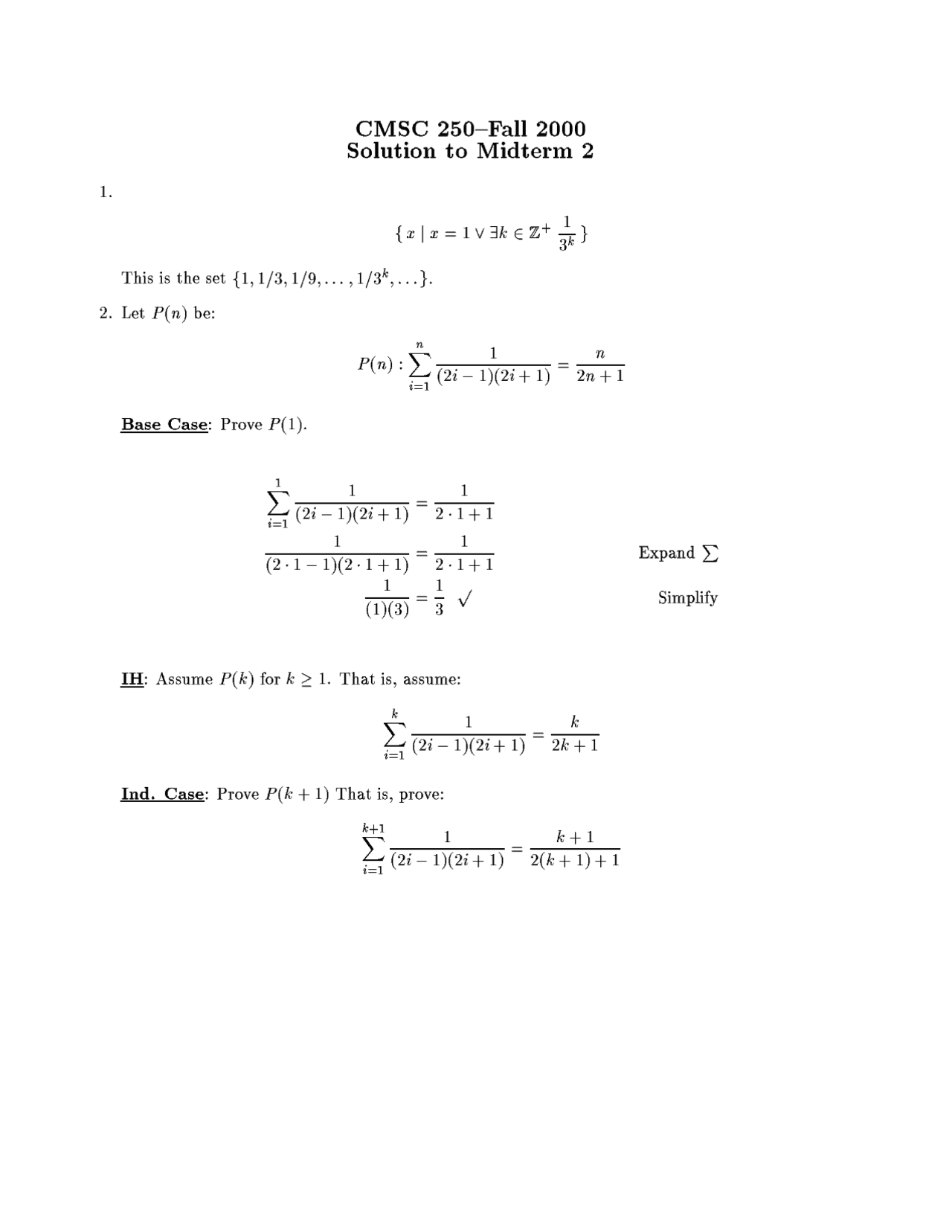 Solution to Midterm 2 | Discrete Structures | CMSC 250 - Docsity