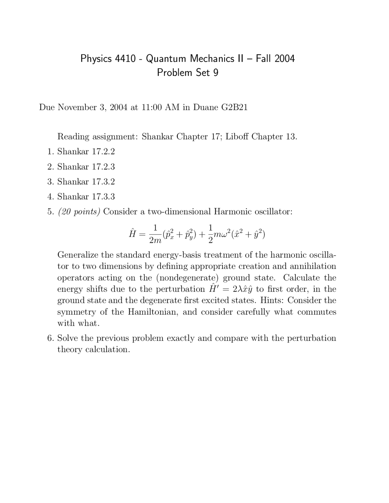 Problem Set 9 Quantum Mechanics II PHYS 4410 Docsity