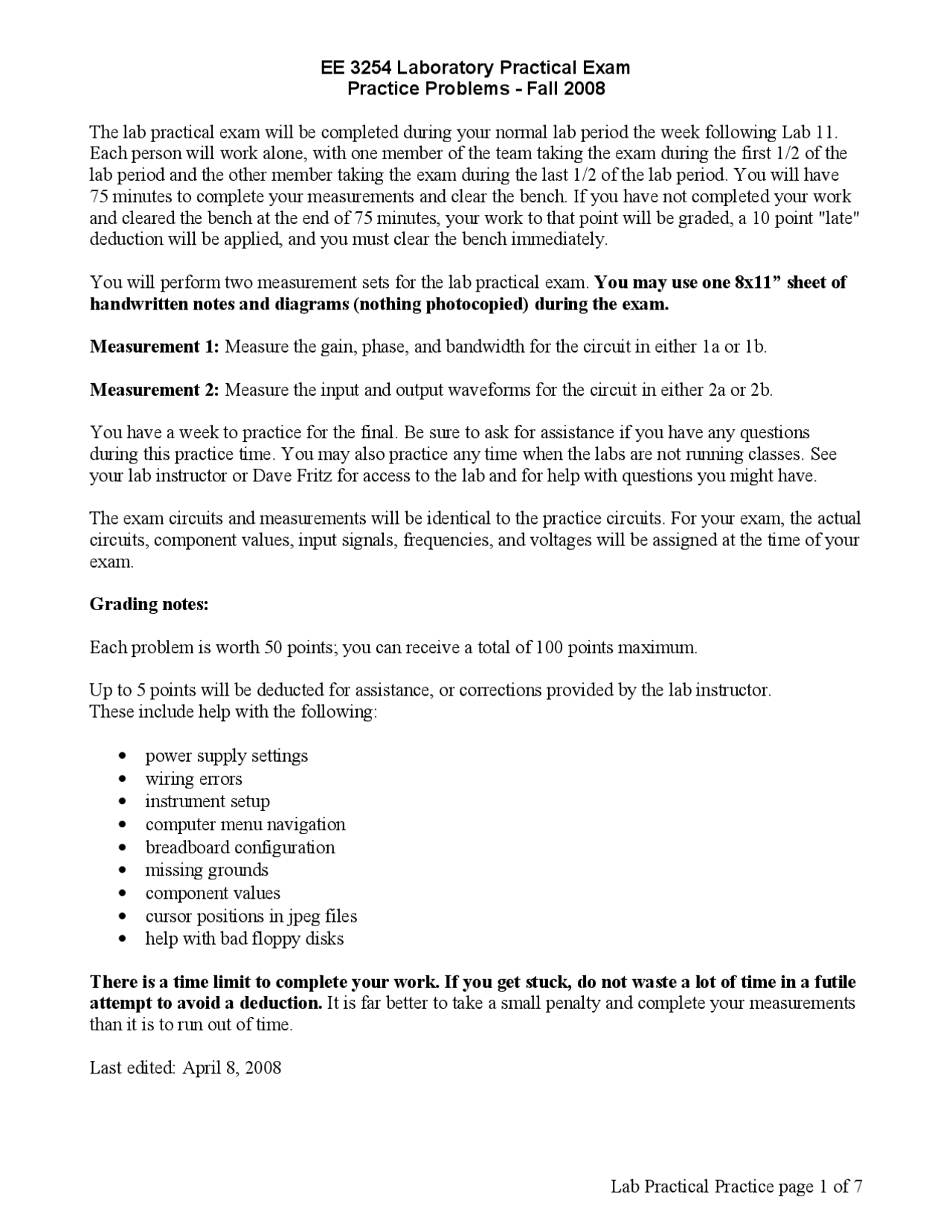 Practice Problem Fall 2008 Industrial Electronics Ece 3254 Docsity