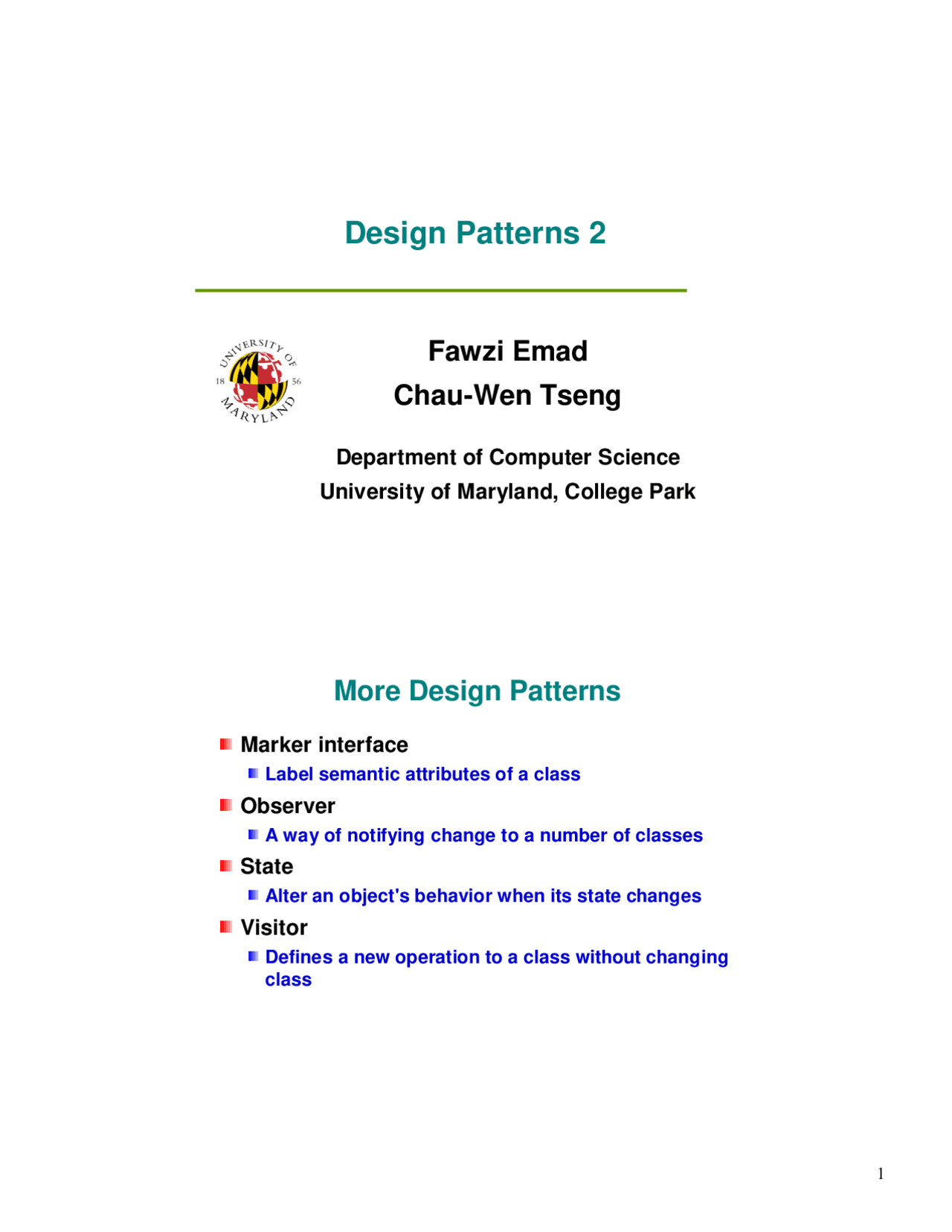 Design Pattern 2 - Object-Oriented Programming II | CMSC 132 - Docsity