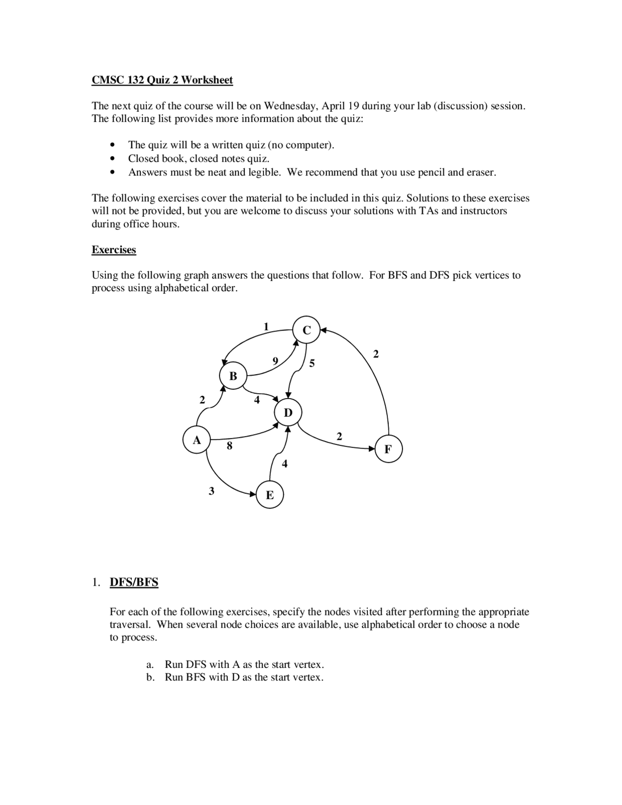 Worksheet for Quiz 2 - Object Oriented Programming I | CMSC 132 - Docsity
