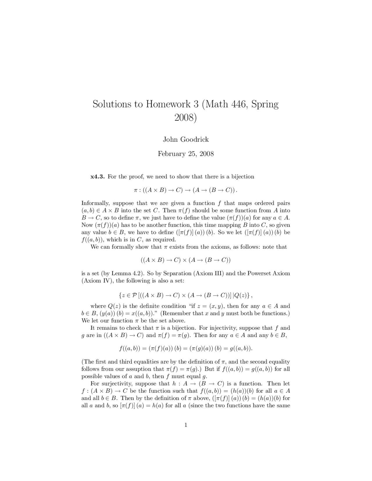Solutions to Homework 3 - Axiomatic Set Theory | MATH 446 - Docsity