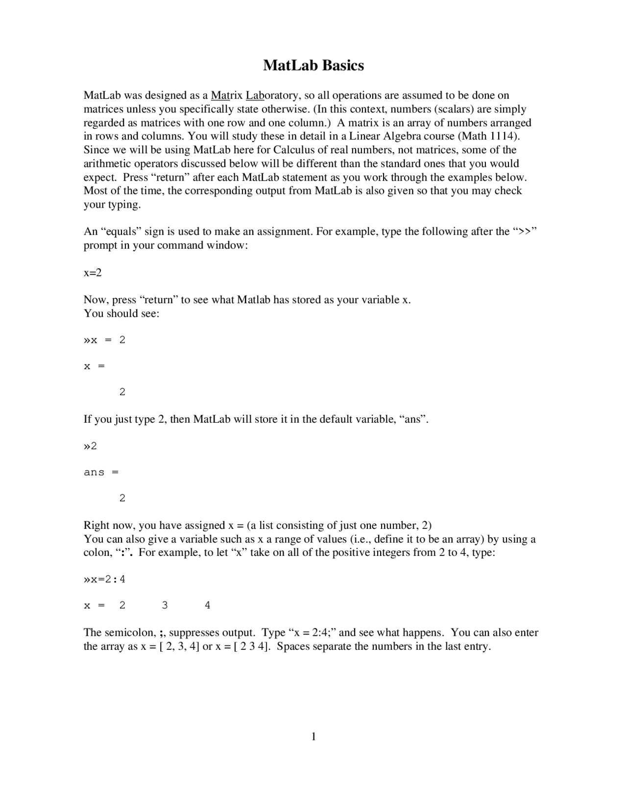 Lecture Notes on MATLAB Basics - Introduction to Differential Equations ...