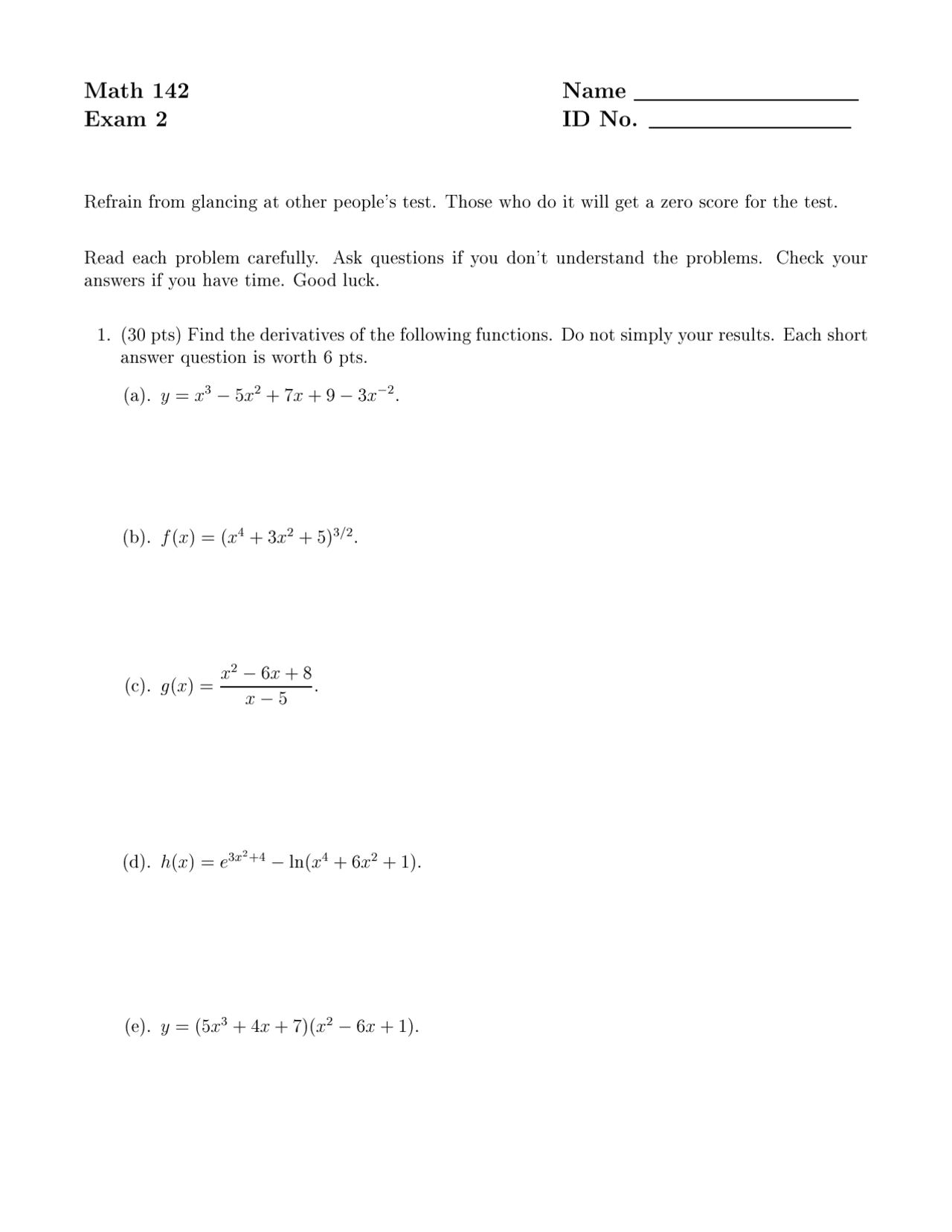 4 Unsolved Problems on Business Calculus | MATH 142 - Docsity