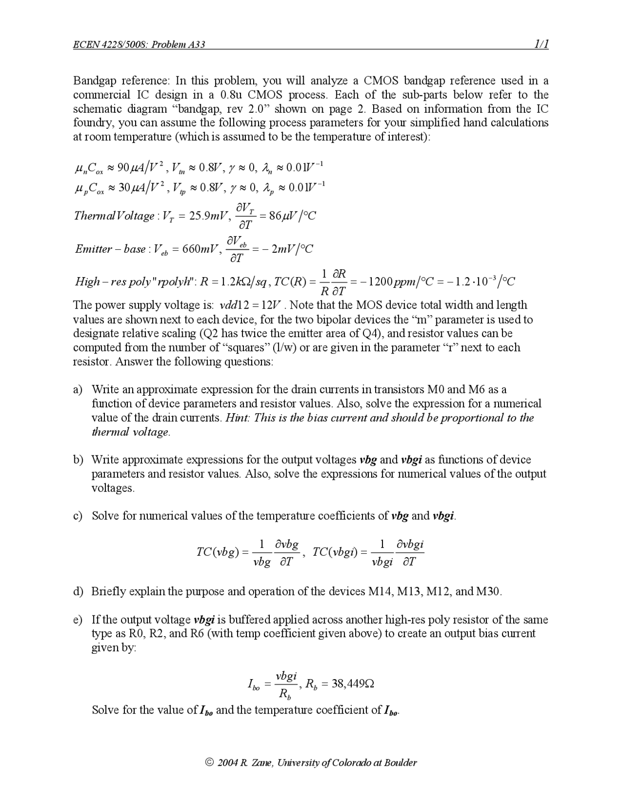 Assignment 6 Problems Solved Analog IC Design ECEN 4827 Docsity
