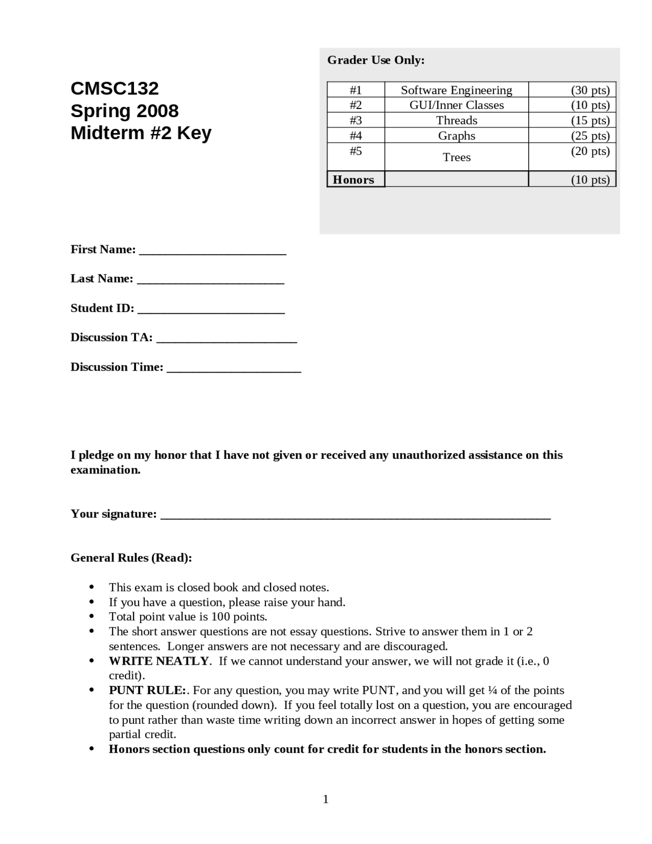Midterm Exam with Solution for Object-Oriented Programming | CMSC 132 ...