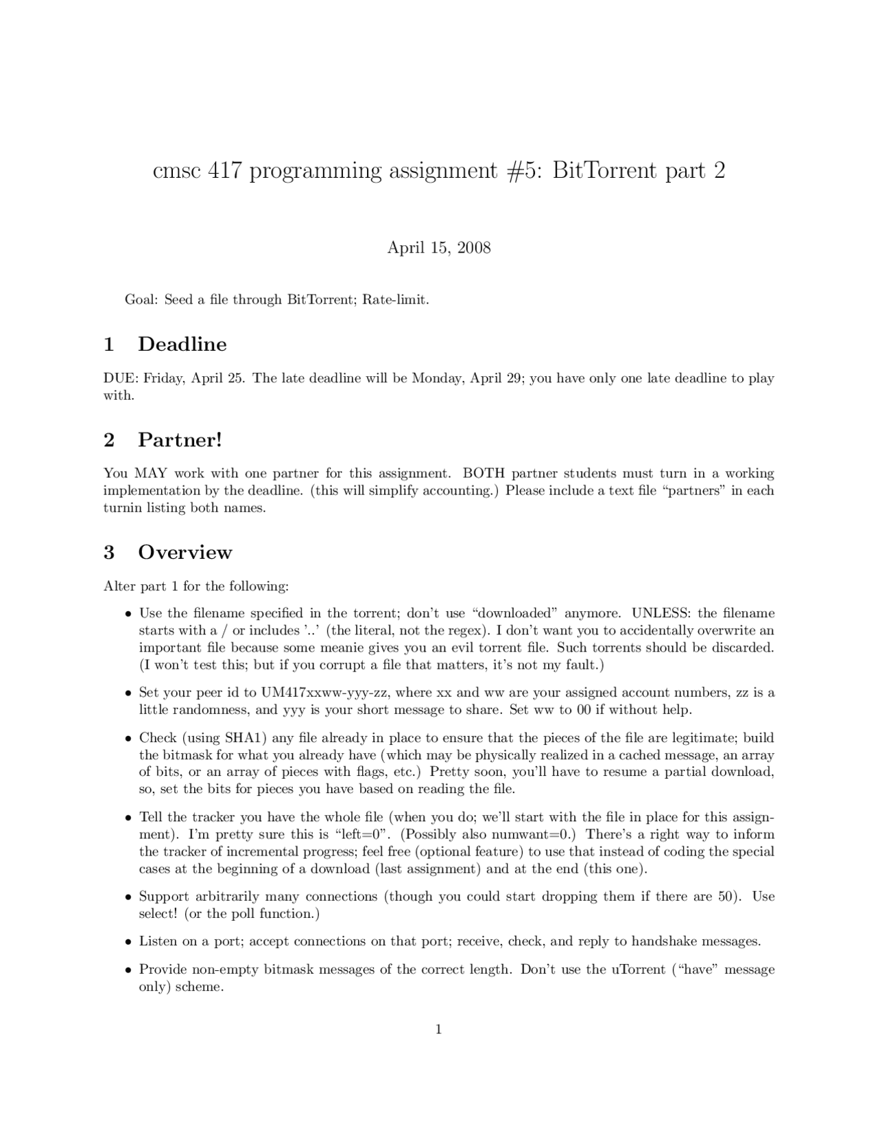 Programming Assignment 5 - Computer Networks | CMSC 417 - Docsity