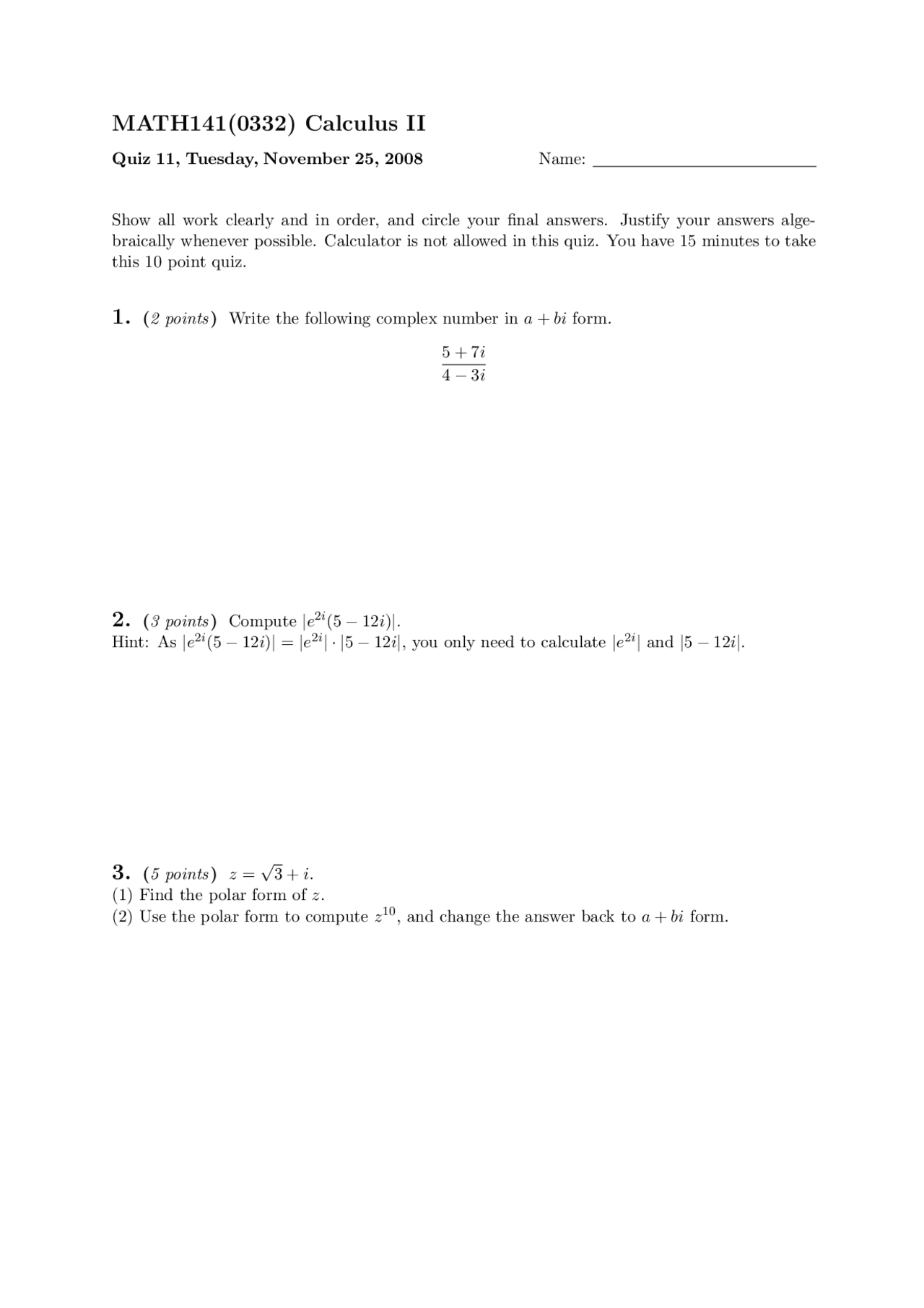 Quiz 11 Questions | Calculus II | MATH 141 - Docsity