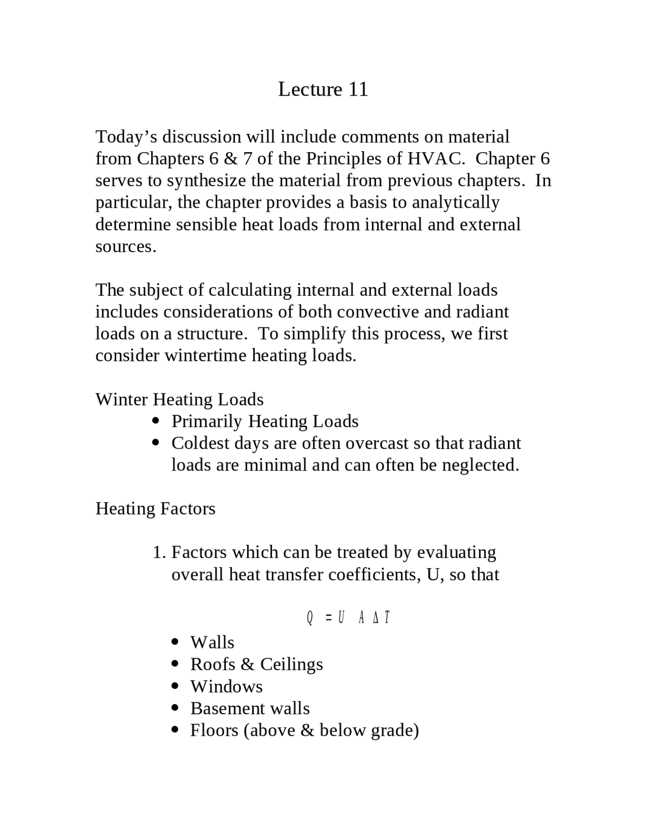Principles of HVAC Lecture Notes EML 4601 Docsity