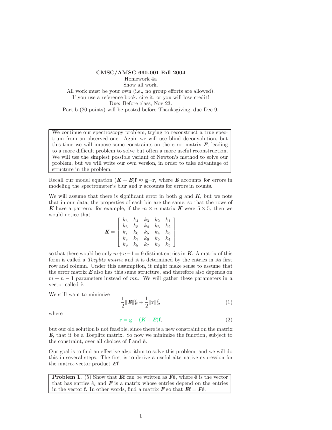 Homework 4 Scientific Computing I Fall 04 Amsc 660 Docsity