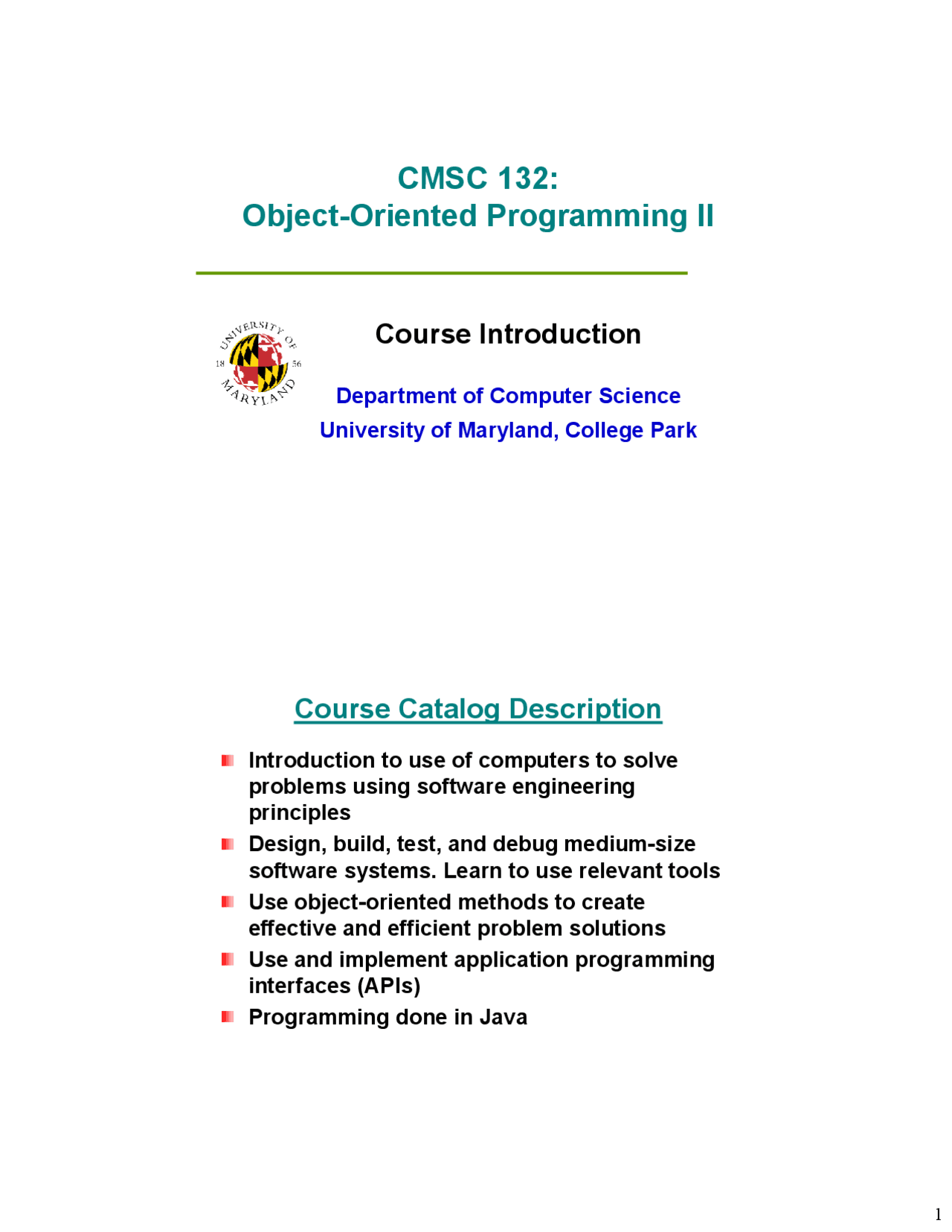 Syllabus for Object Oriented Programming II | CMSC 132 | Study notes ...