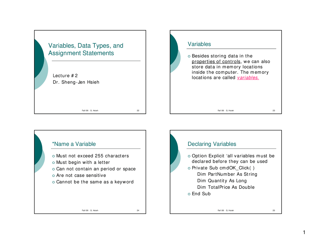 Variables, Data Types and Assignment Statement - Lecture Slides | ENTC ...