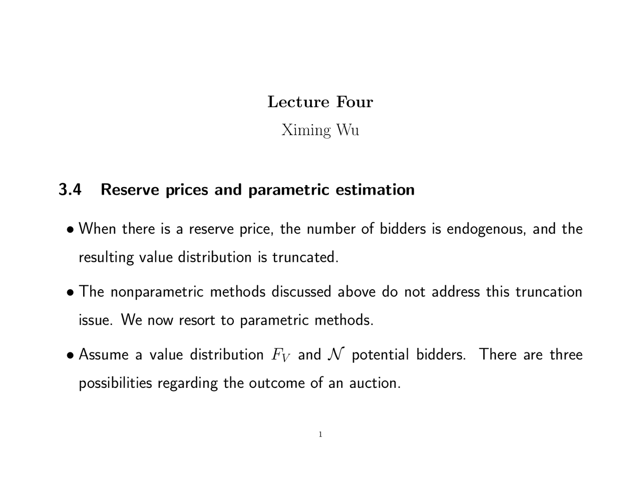 Reserve Prices and Parametric Estimation Study Guide AGEC 695 Docsity