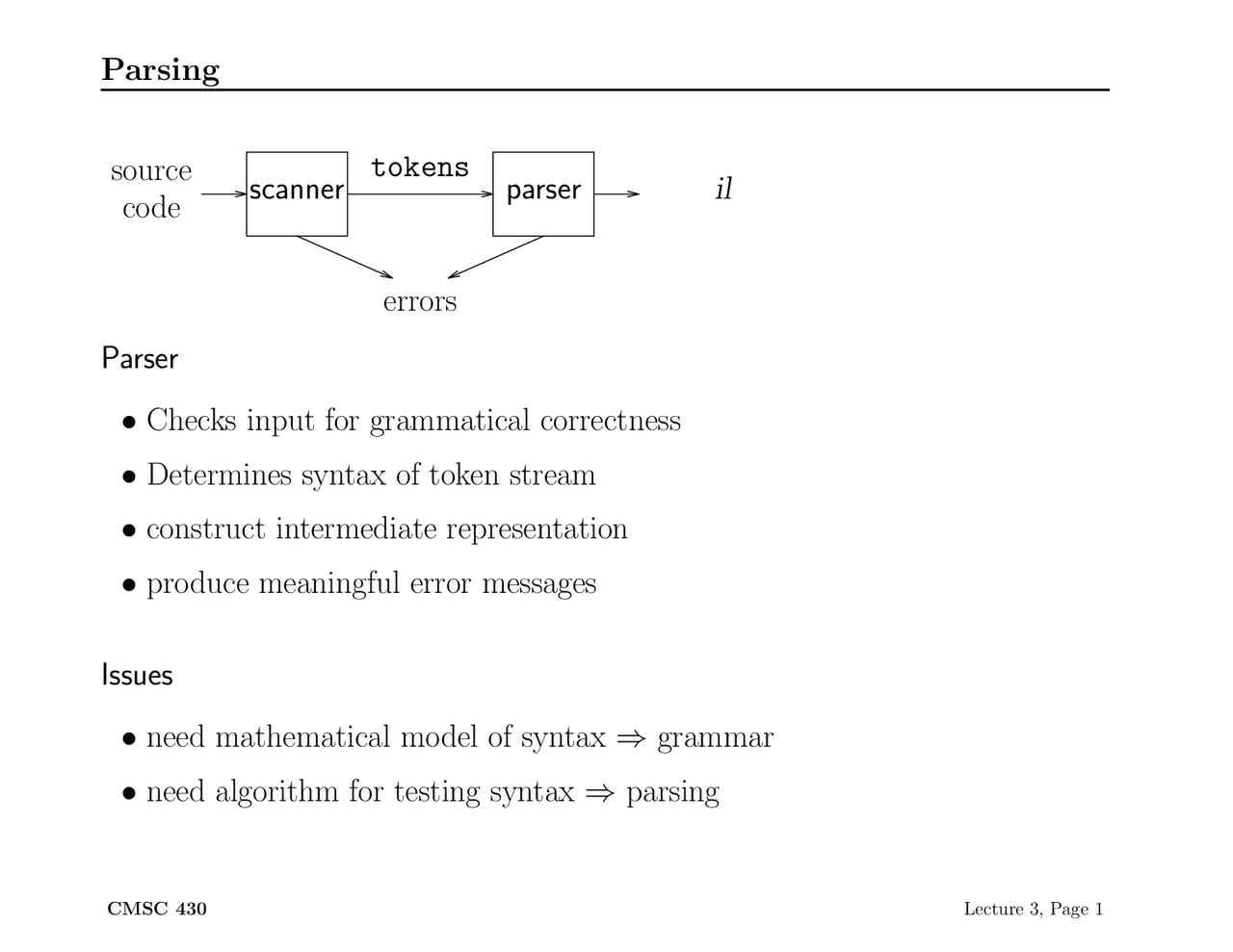 Parsing, Grammar Lecture Notes - Introduction to Compilers | CMSC 430 ...