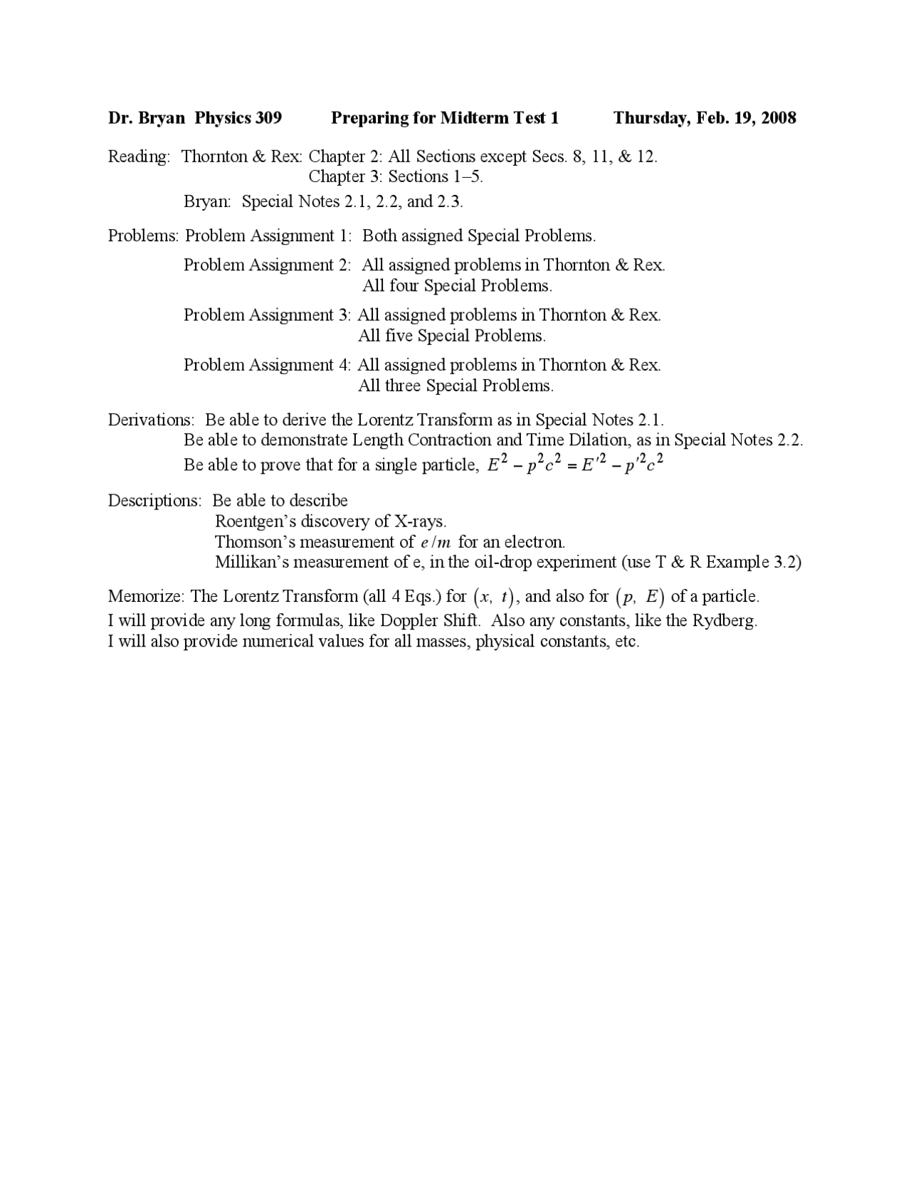 Preparing for Midterm Exam 1 - Modern Physics - Study Guide | PHYS 309 ...
