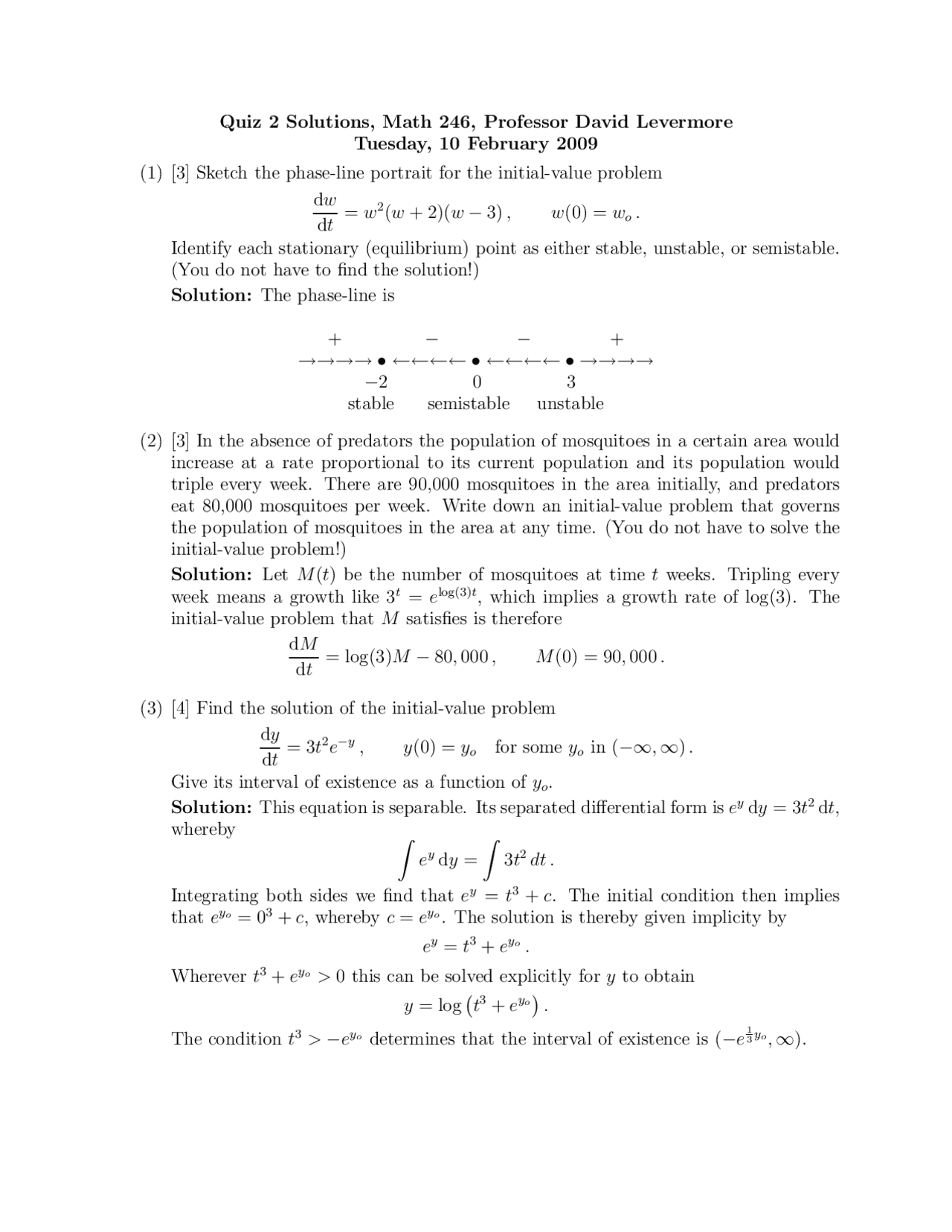 Differential Equations for Science - Quiz 2 Solutions | MATH 246 - Docsity