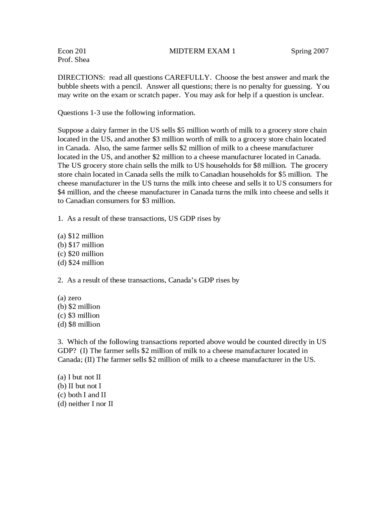 Midterm Exam 1 Questions for Principles of Macroeconomics | ECON 201 ...