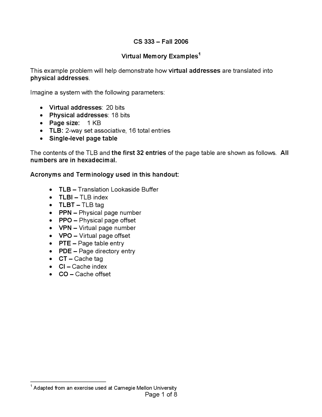 Virtual Memory Examples - Lecture Notes | CS 3330 | Study notes ...
