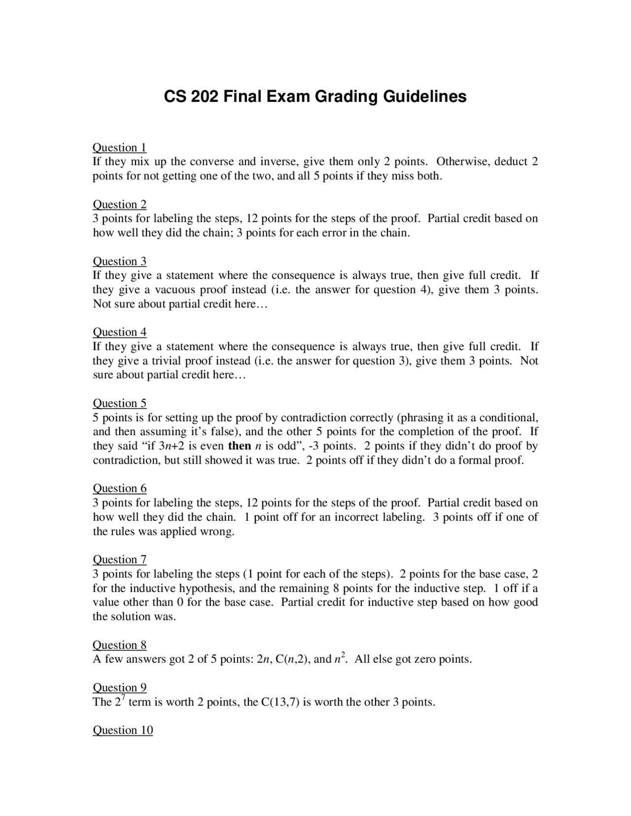 Final Exam Grading Guideline - Discrete Mathematics I | CS 2102 - Docsity