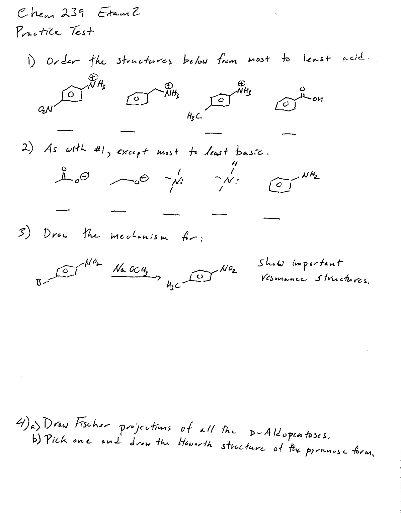 Practice Exam 2 - Organic Chemistry | CHEM 239 - Docsity