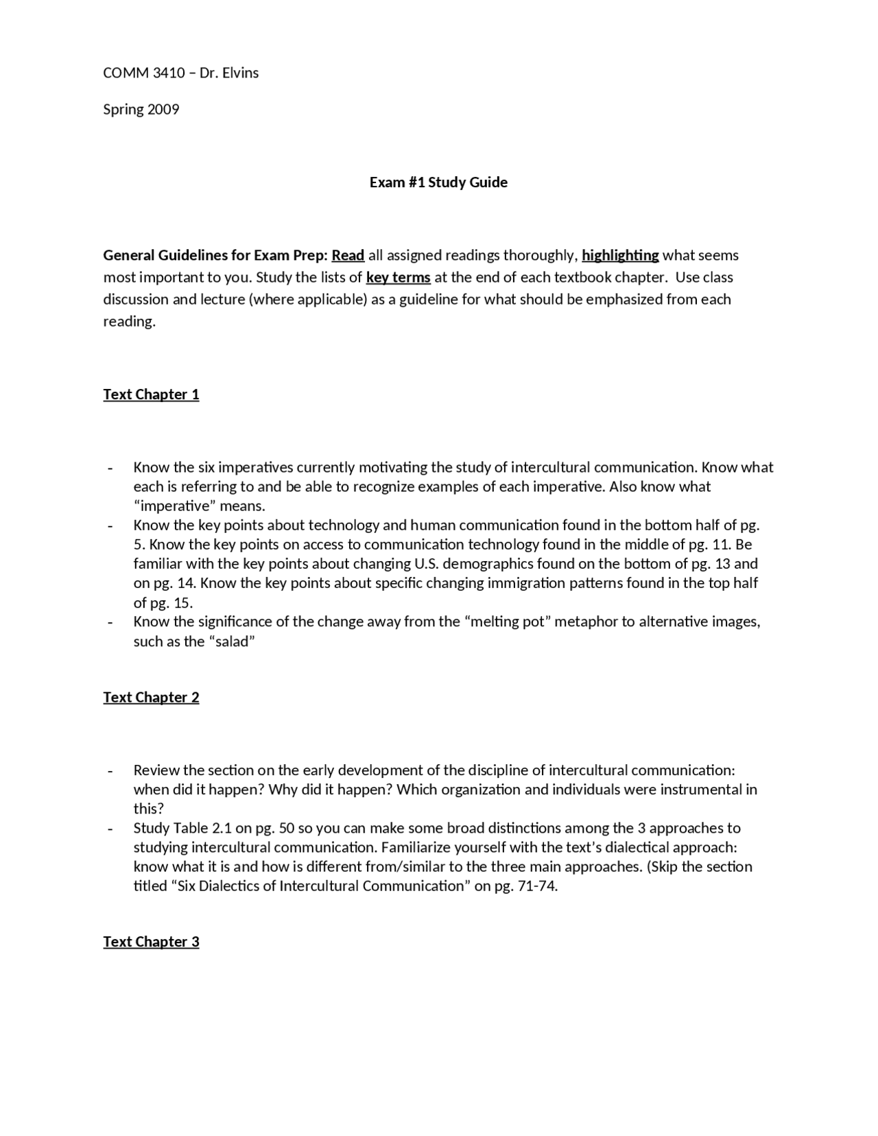 Exam 1 Study Guide - Intercultural Communication | COMM 3410 - Docsity