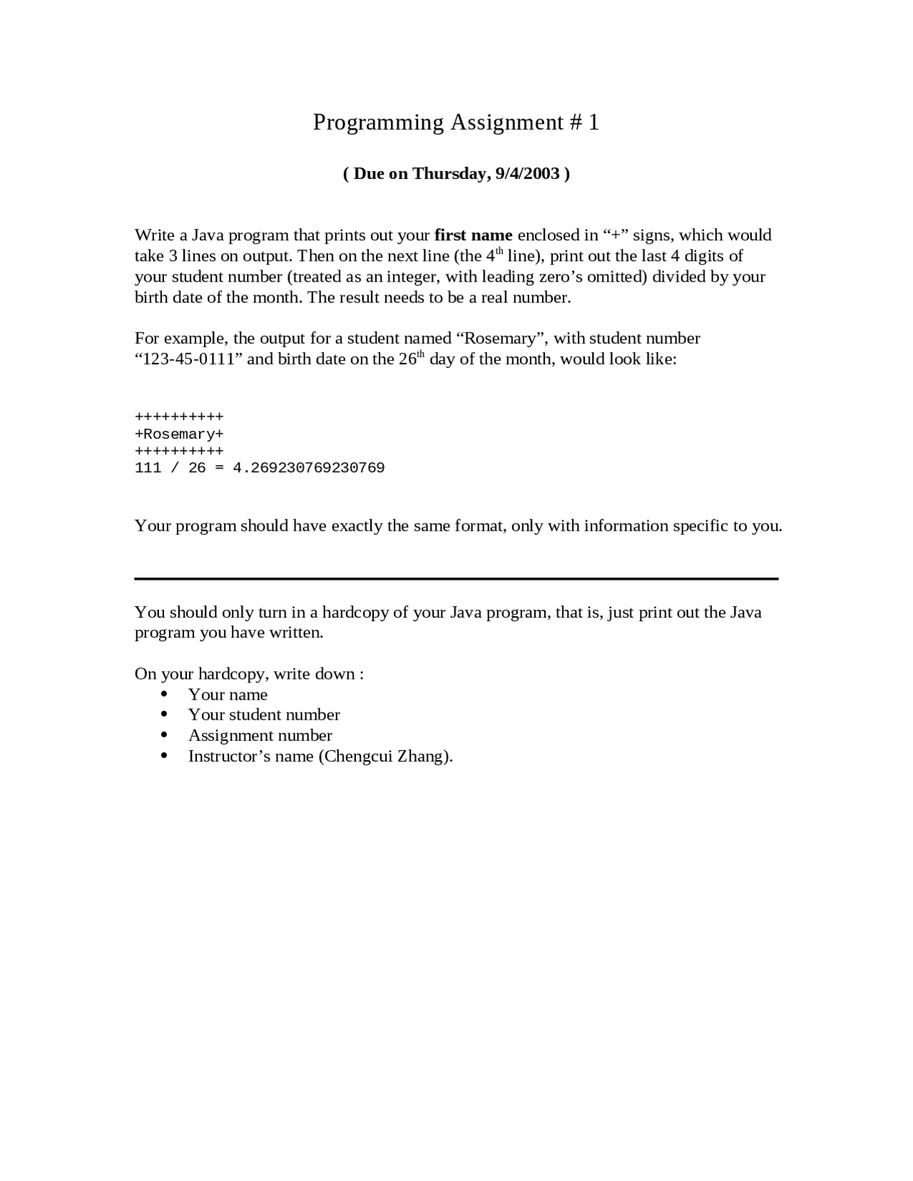 Programming Assignment 1 - Java Programming | COP 2250 - Docsity