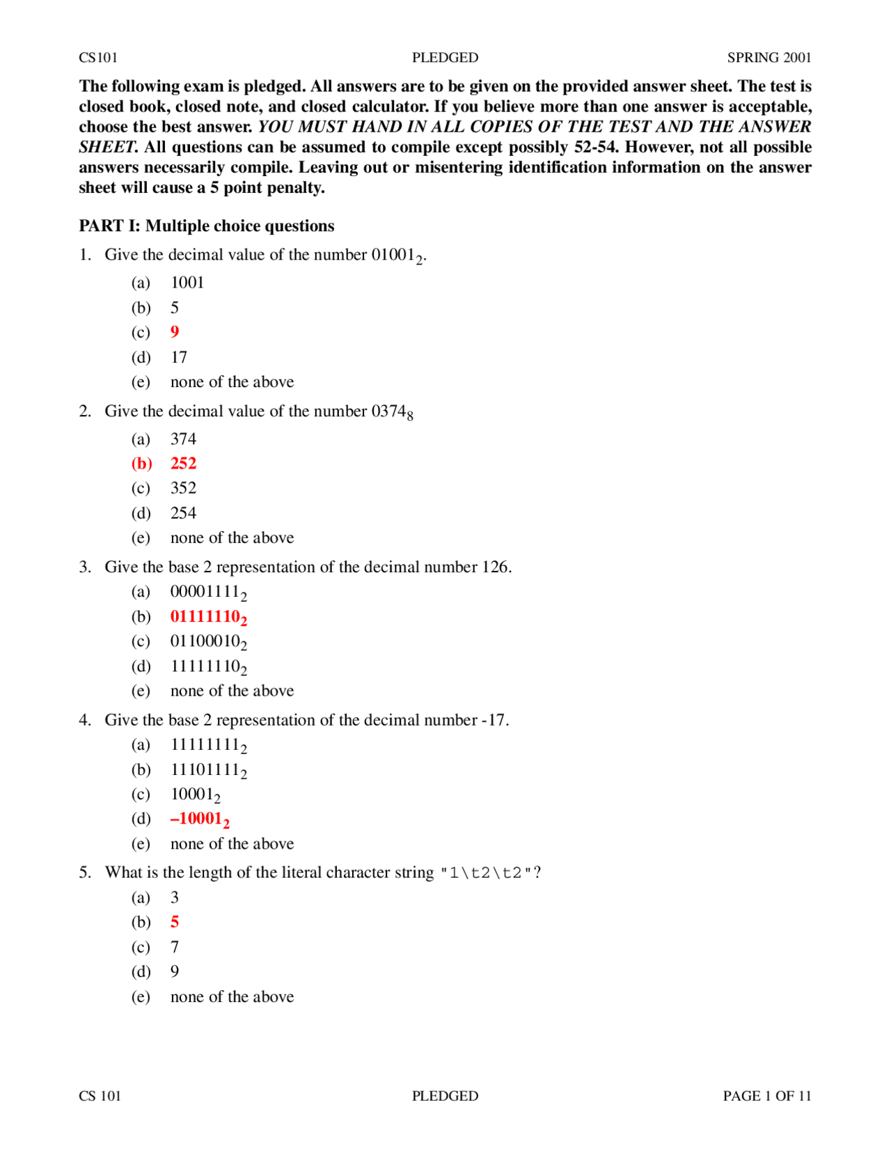 Exam #1 with Answer Key - Introduction to Programming | CS 1110 - Docsity