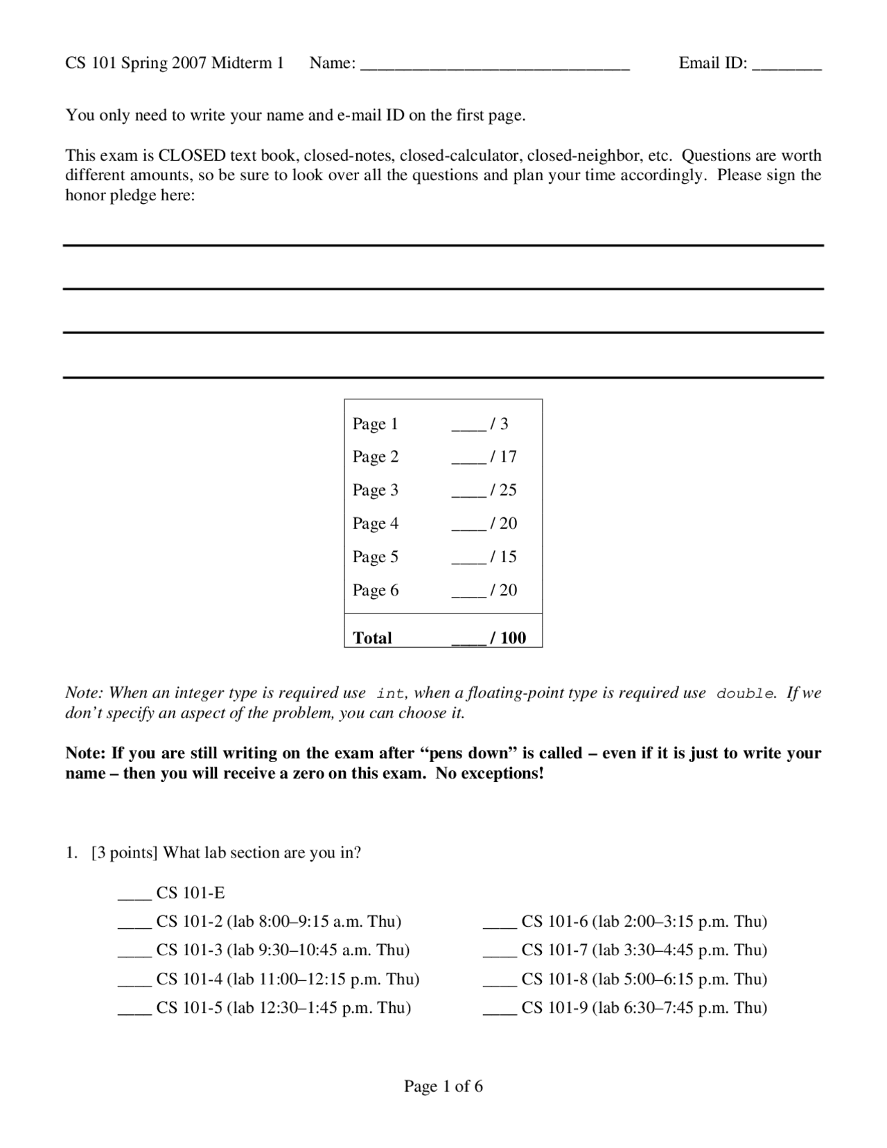 Midterm Exam 1 Questions - Introduction to Programming | CS 1110 - Docsity