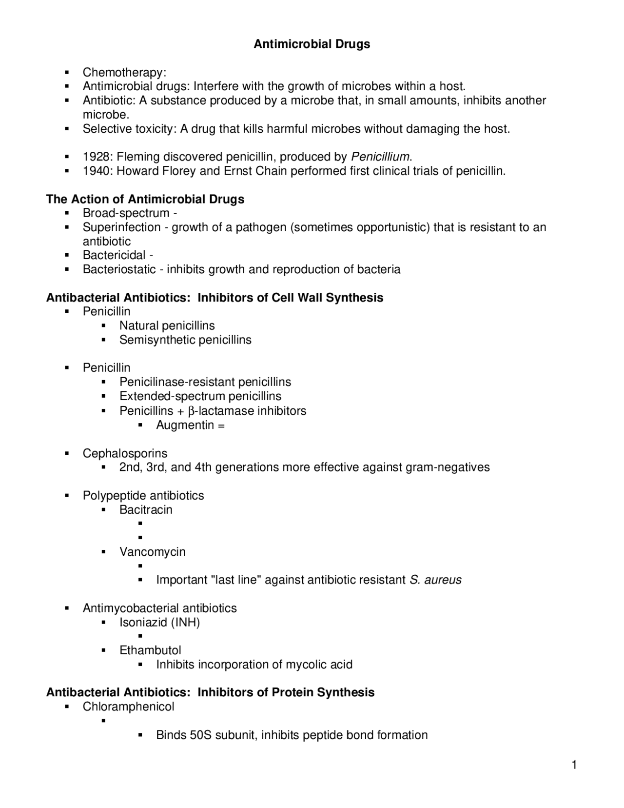 Antimicrobial Drugs - Microbiology | BI 203 - Docsity