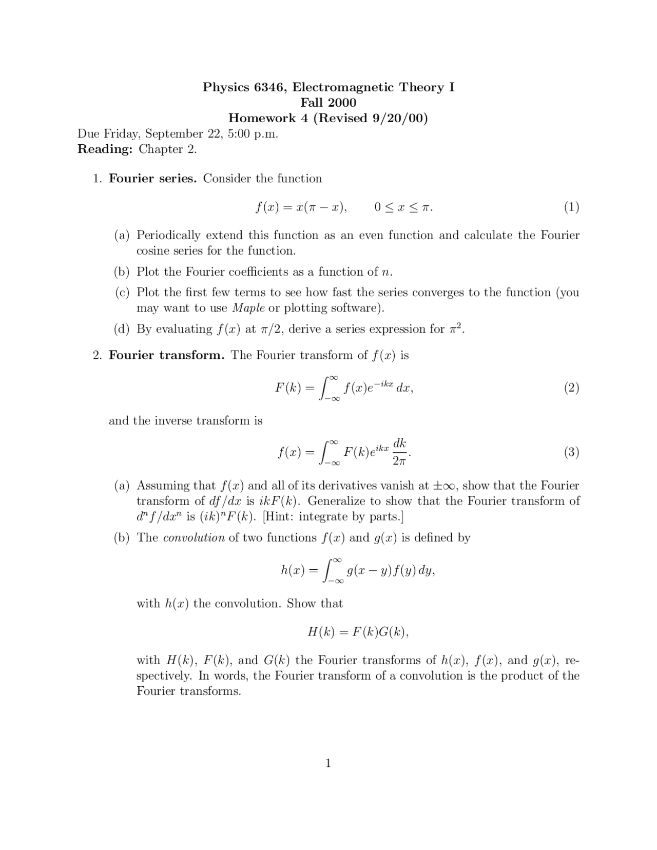 5 Questions On Electromagnetic Theory I Homework 4 Phy 6346 Docsity