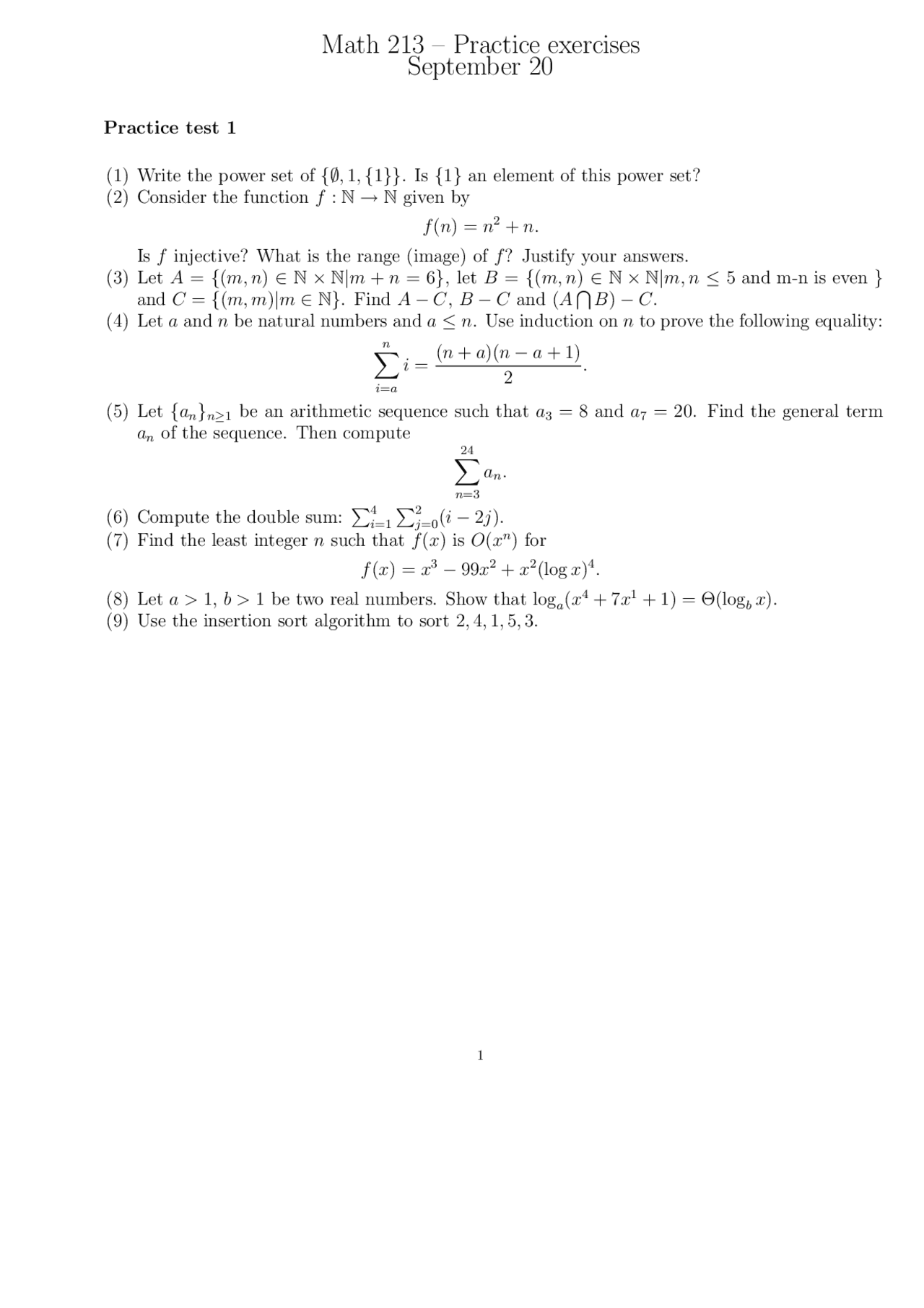 Basic Discrete Mathematics - Practice Questions for Exam | MATH 213 ...