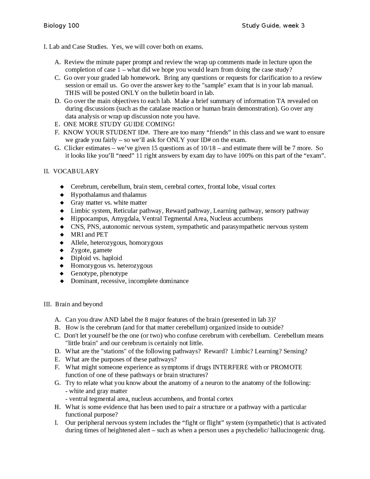 Study Guide for Final Exam - Introductory Biology | BIOL 100 - Docsity