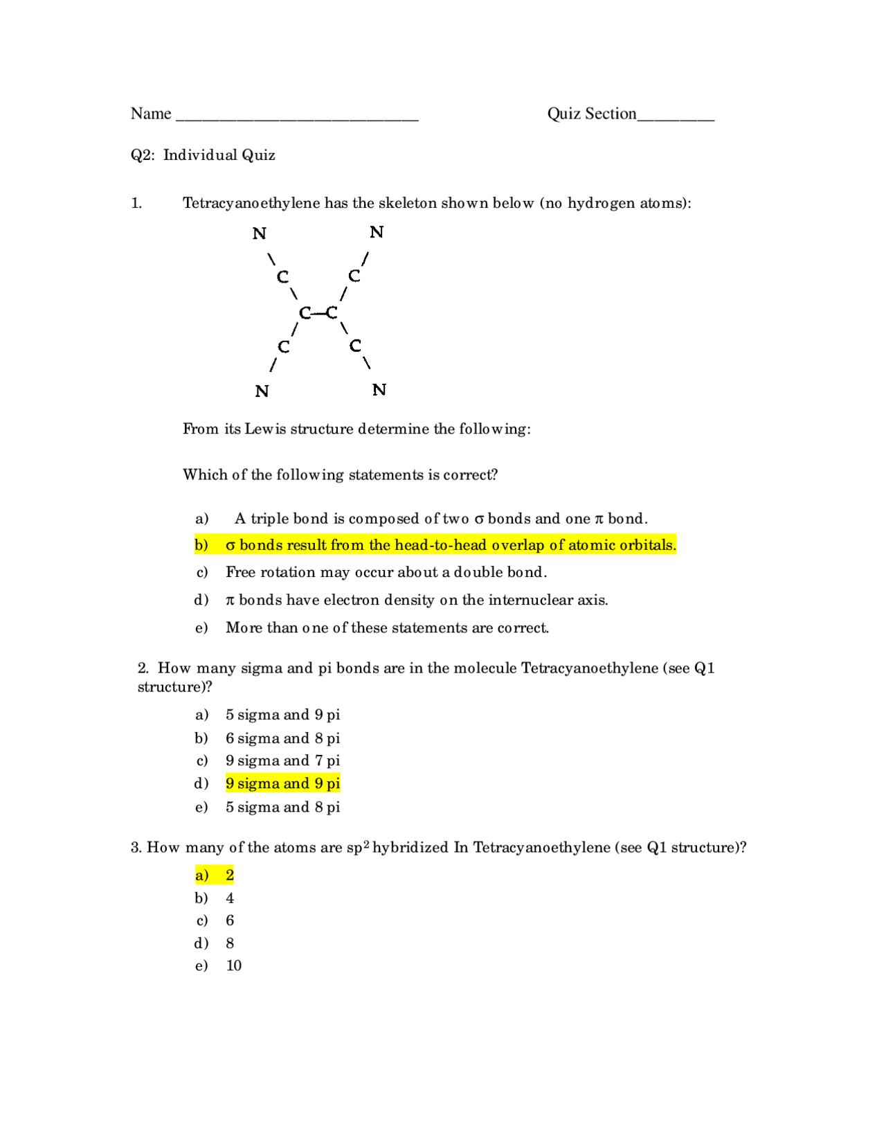 Individual Quiz with Solved MCQs - General Chemistry | CHEM 162 - Docsity