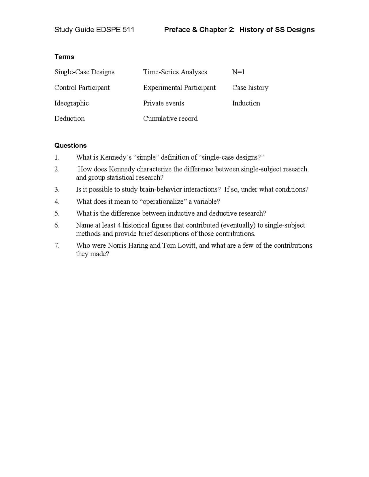 7 Questions on History of SS Design - Study Guide | EDSPE 511 - Docsity