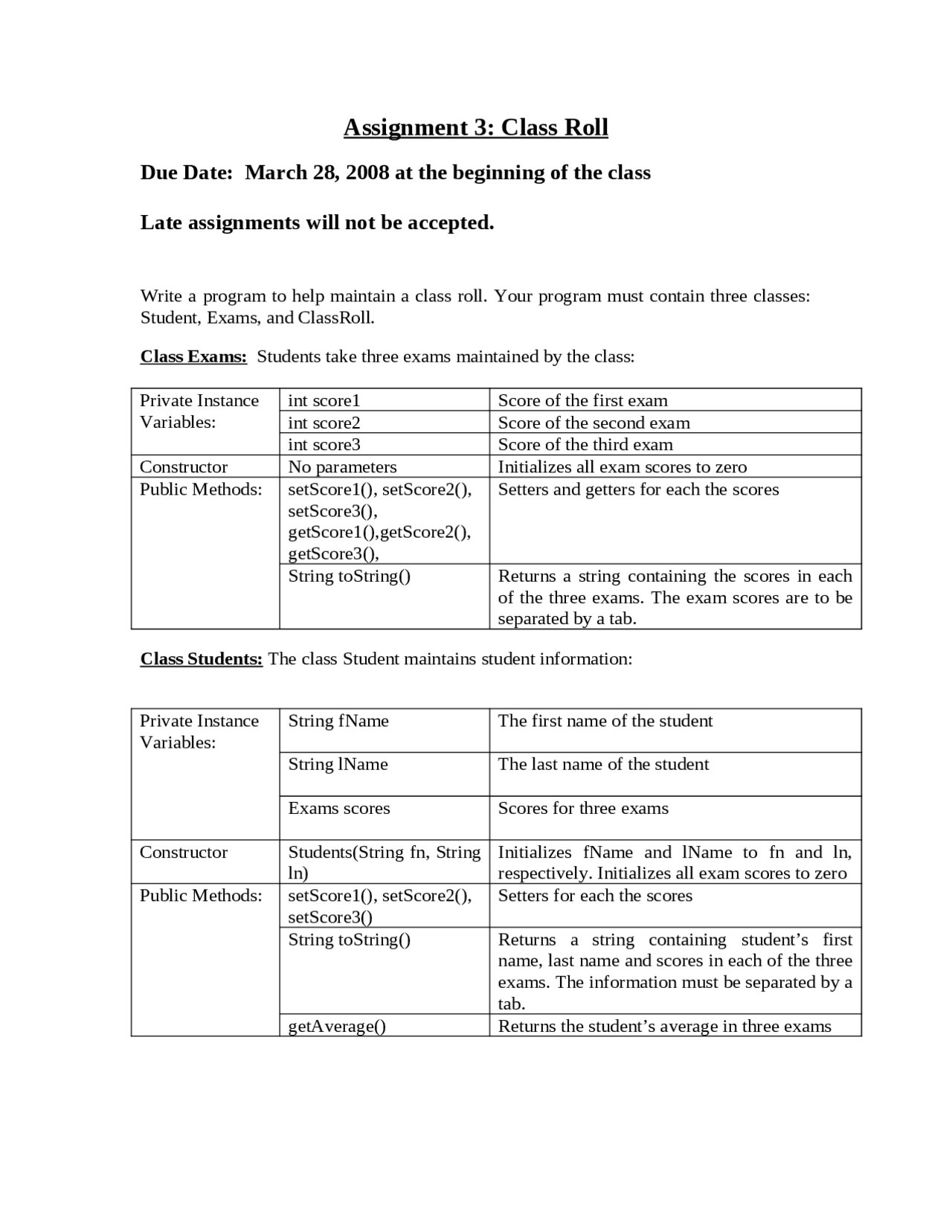 Assignment 3: Class Roll - Java Programming | COP 2250 - Docsity