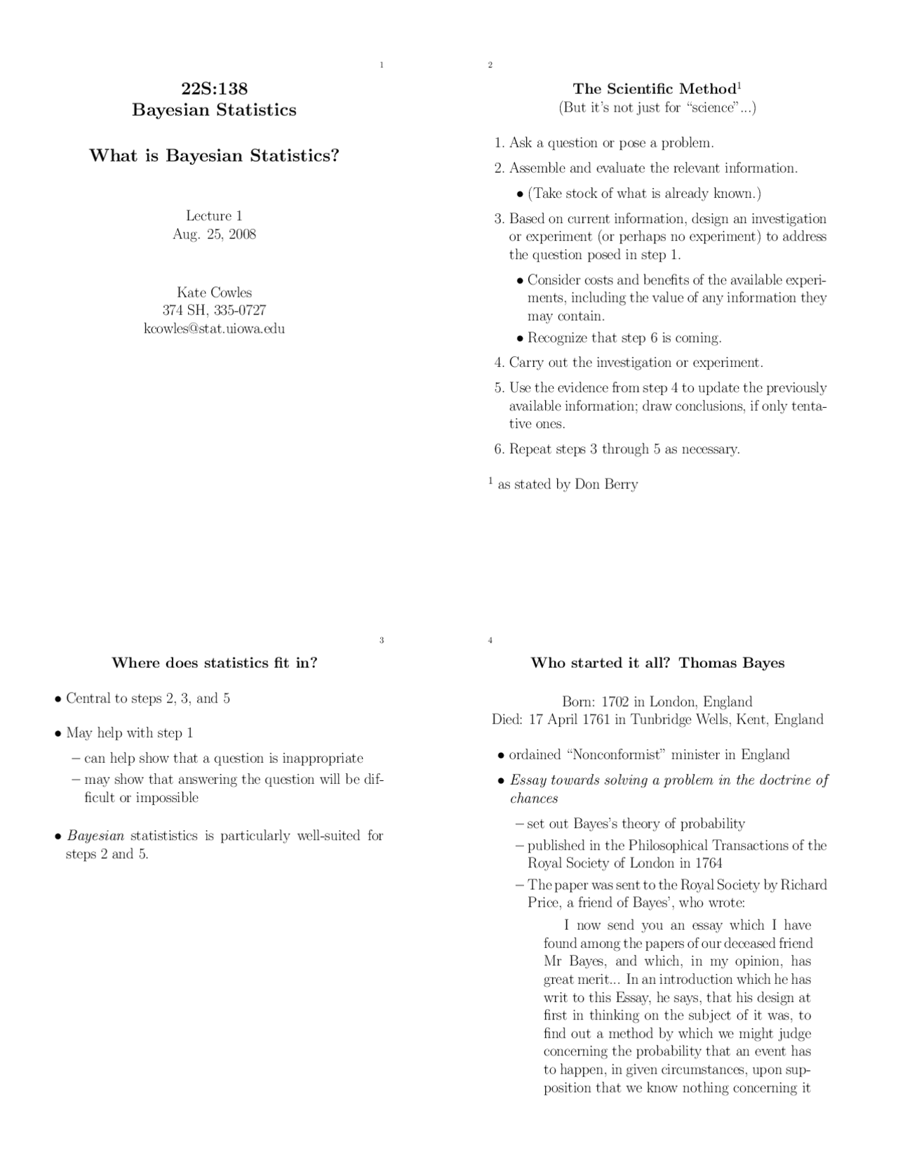 What is Bayesian Statistics - Study Guide - Fall 2008 | 22S 138 | Study ...