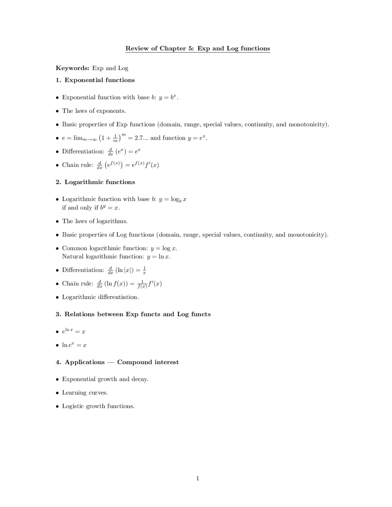 Exponential and Logarithm: Review Notes - Calculus I | MATH 115 - Docsity