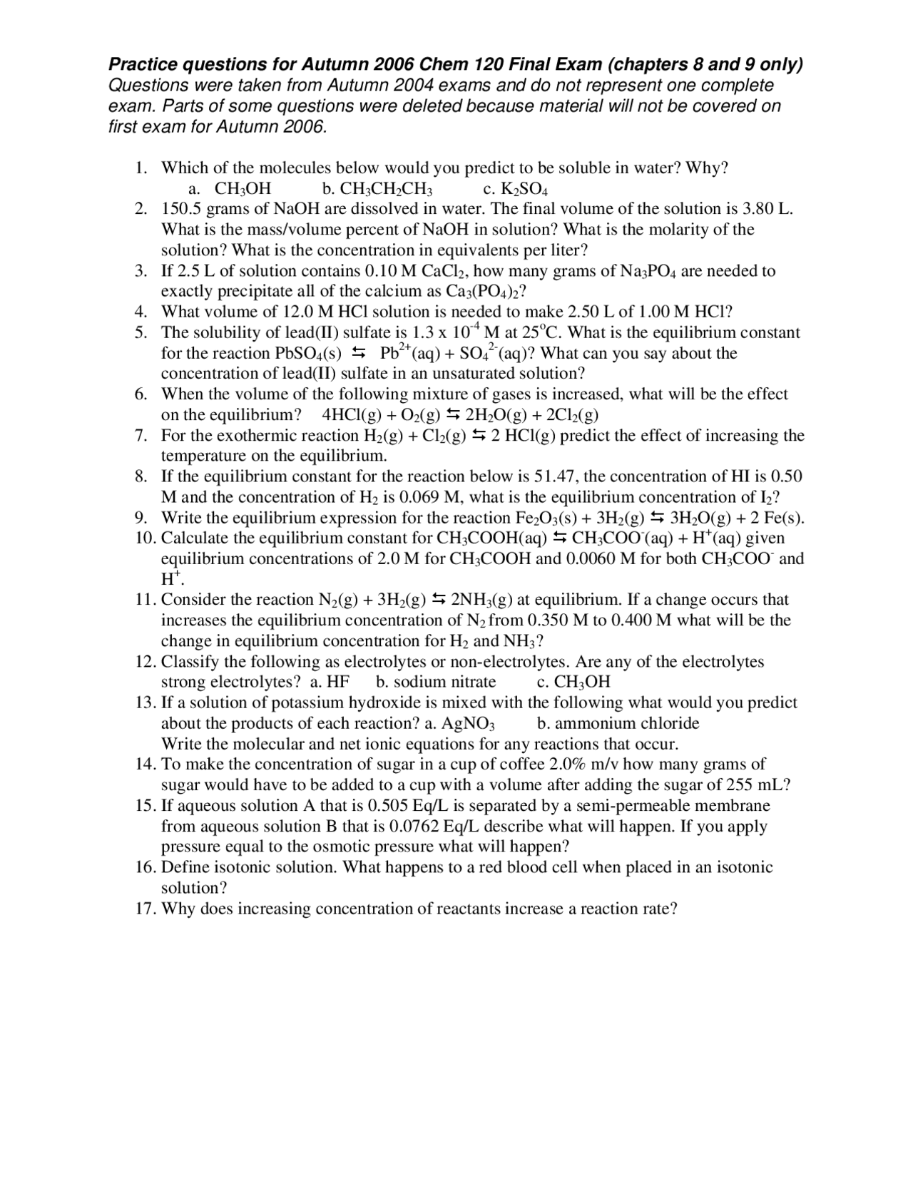 17 Practice Questions with Answers - Principles of Chemistry | CHEM 120 ...