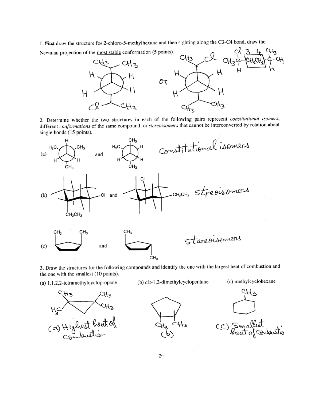 Solved Exam 2 for Organic Chemistry I | CHEM 231 | Exams Organic ...