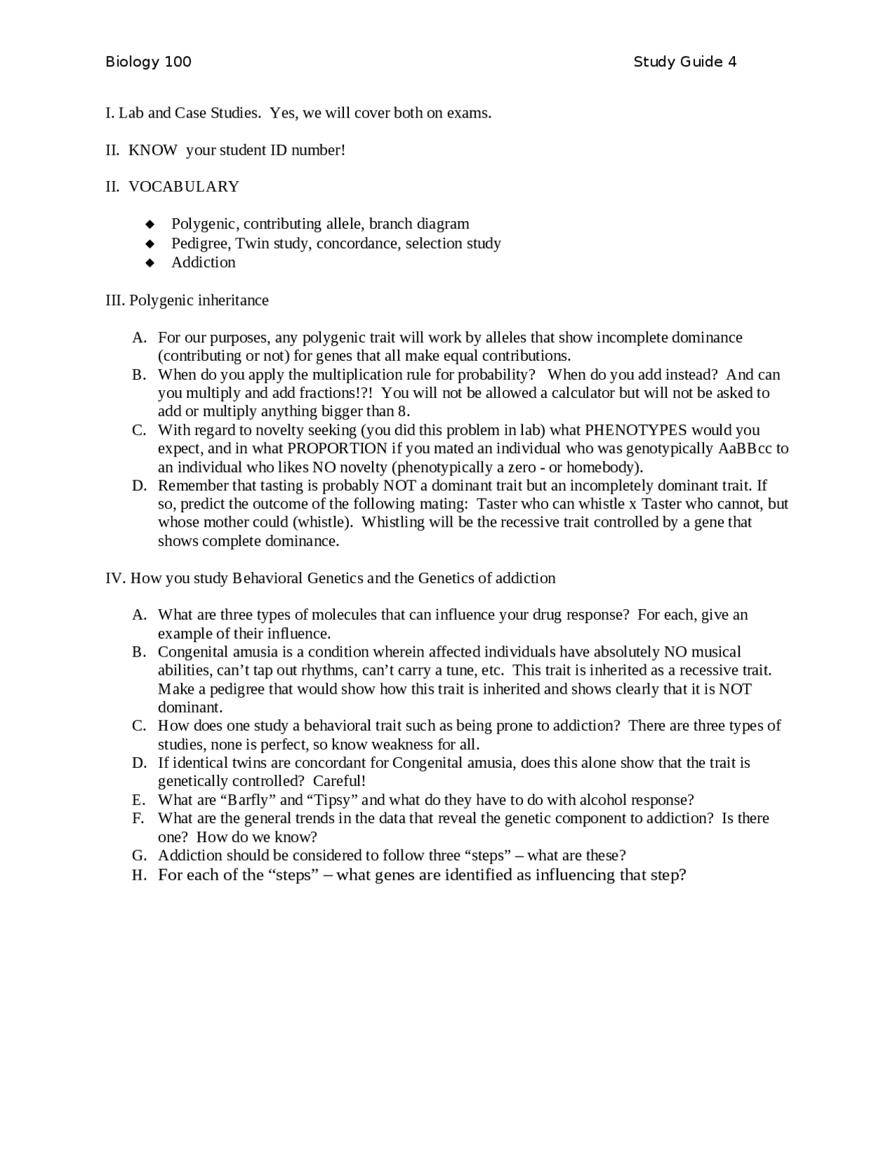 Study Guide for Introductory Biology | BIOL 100 - Docsity