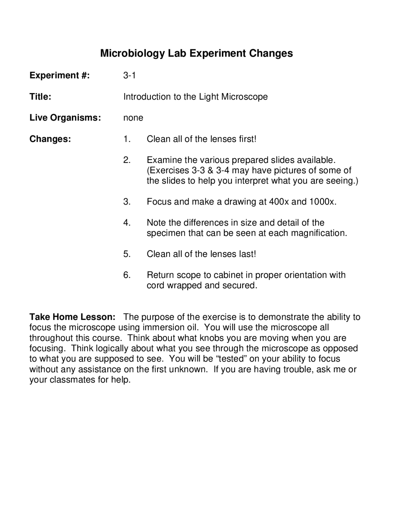 Introduction to Light Microscope | Microbiology | BI 203 | Lab Reports ...